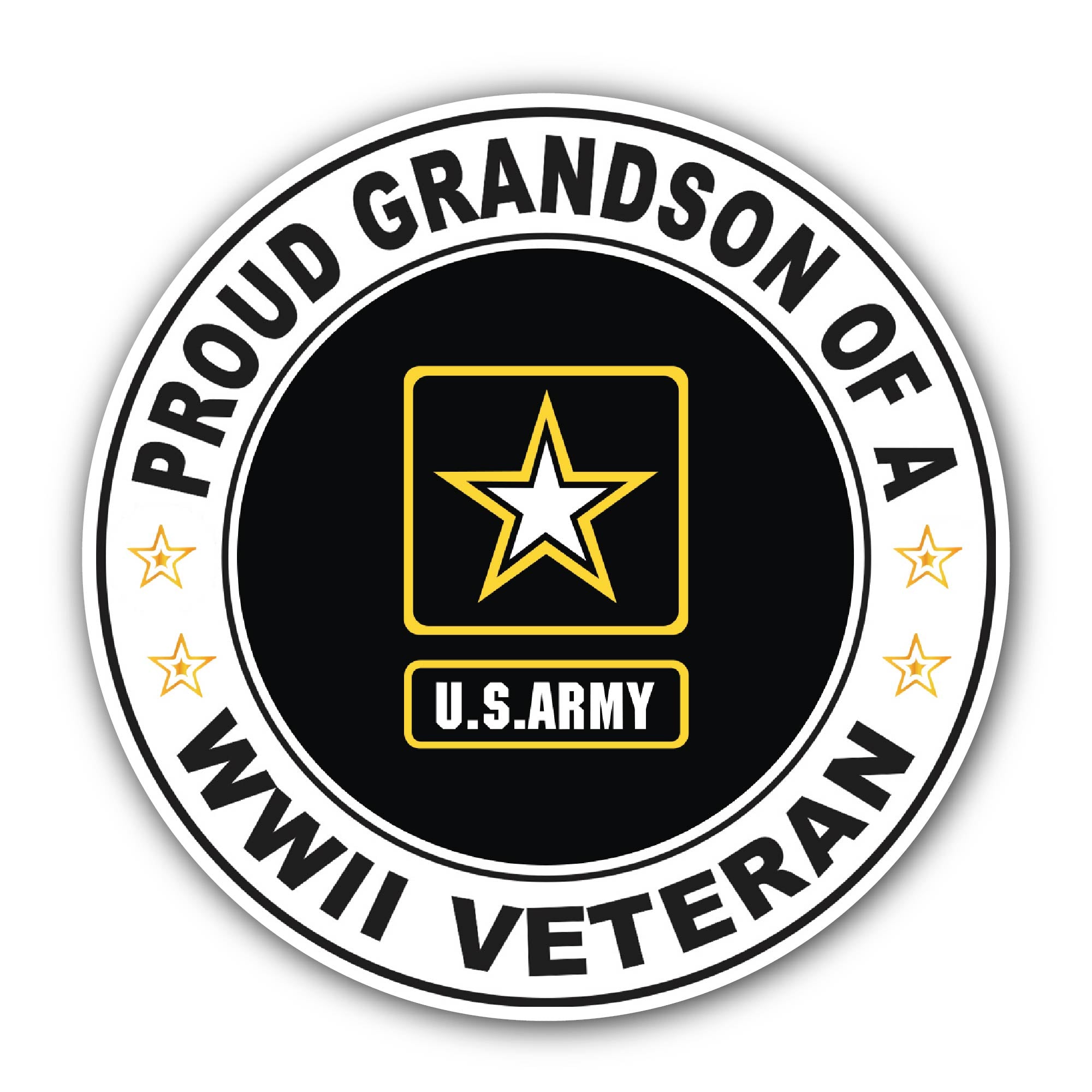 Proud Grandson of a U.S. Army World War II Veteran Sticker, Waterproof Vinyl Decal Sticker Indoor Or Outdoor 2 (Pieces) 3" and 5"