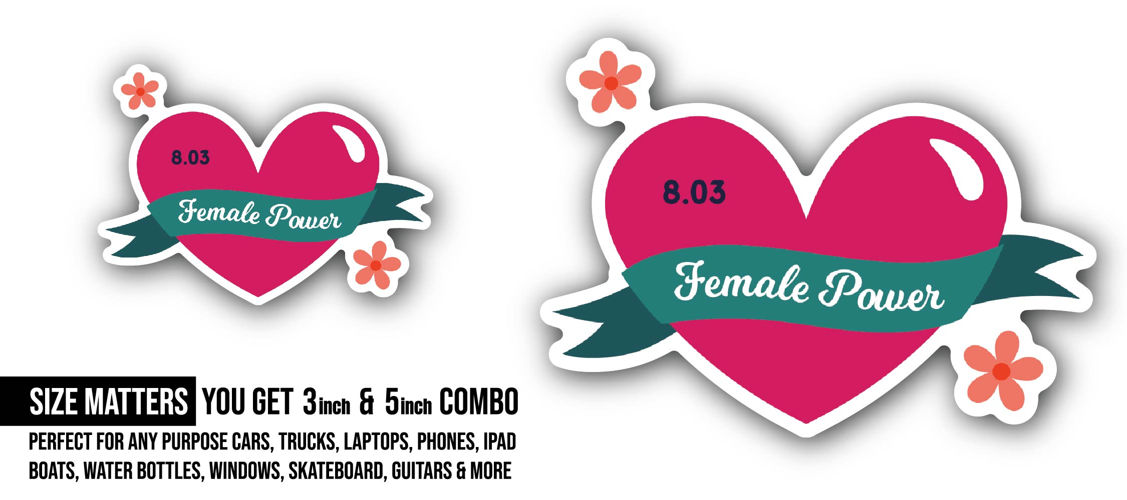 Female Power Sticker, Waterproof Vinyl Decal Sticker Indoor Or Outdoor 2 (Pieces) 3" and 5"