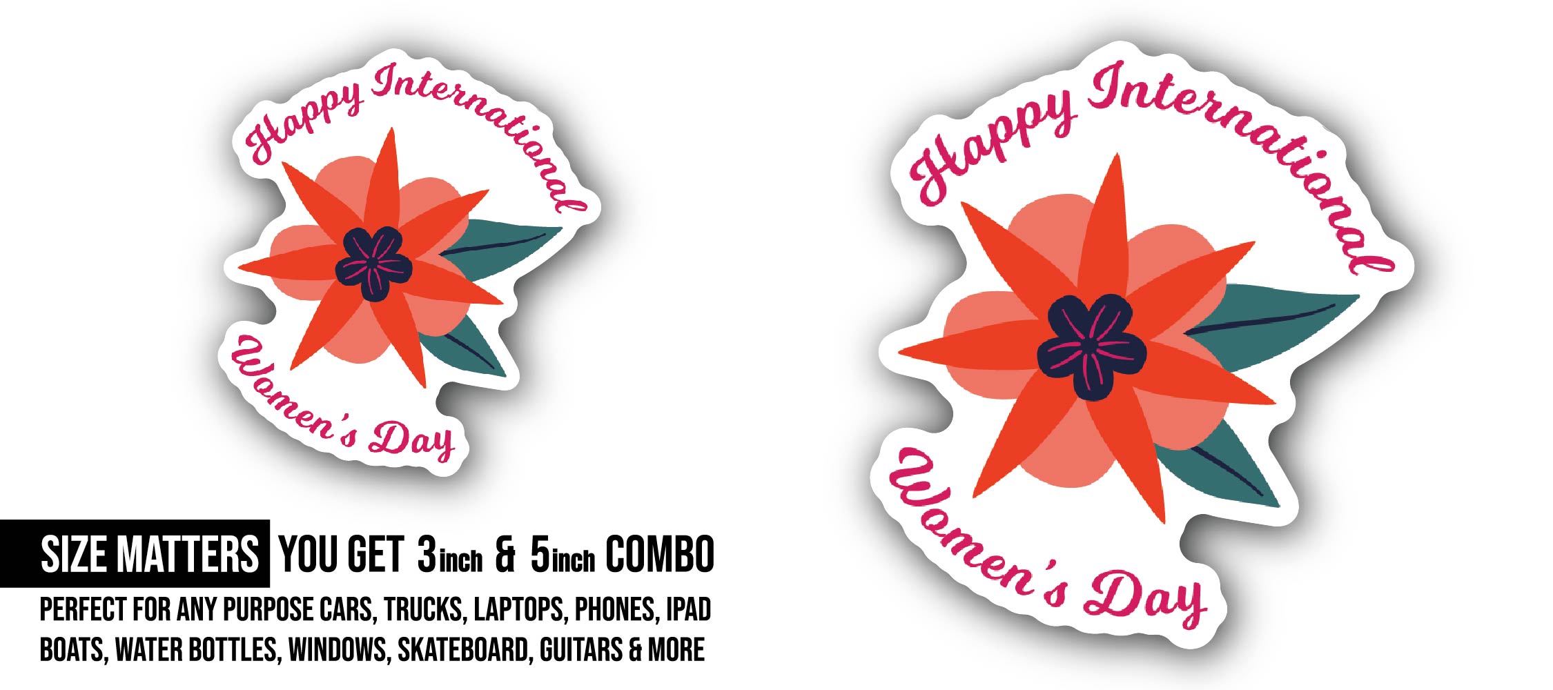 Women's Day Sticker, Waterproof Vinyl Decal Sticker Indoor Or Outdoor 2 (Pieces) 3" and 5"