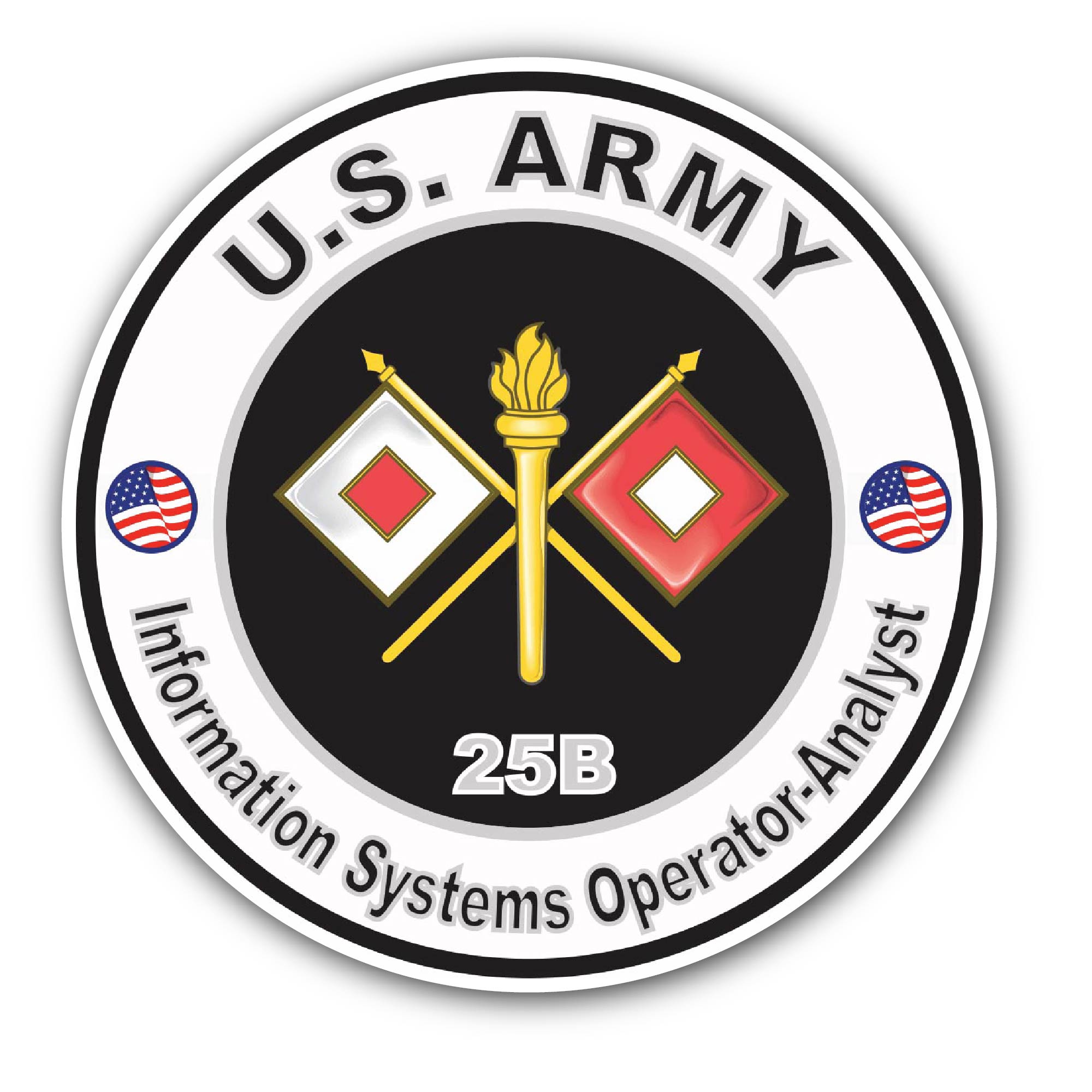 U.S. Army MOS 25B Information Systems Operator-Analyst Sticker, Waterproof Vinyl Decal Sticker Indoor Or Outdoor 2 (Pieces) 3" and 5"