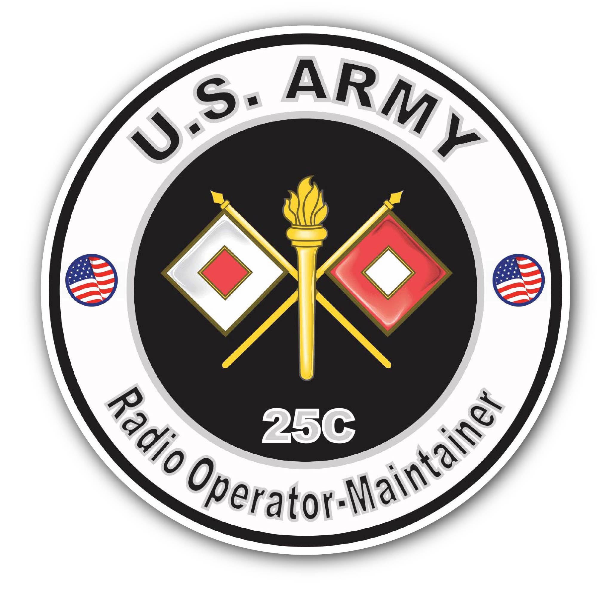 U.S. Army MOS 25C Radio Operator-Maintainer Sticker, Waterproof Vinyl Decal Sticker Indoor Or Outdoor 2 (Pieces) 3" and 5"