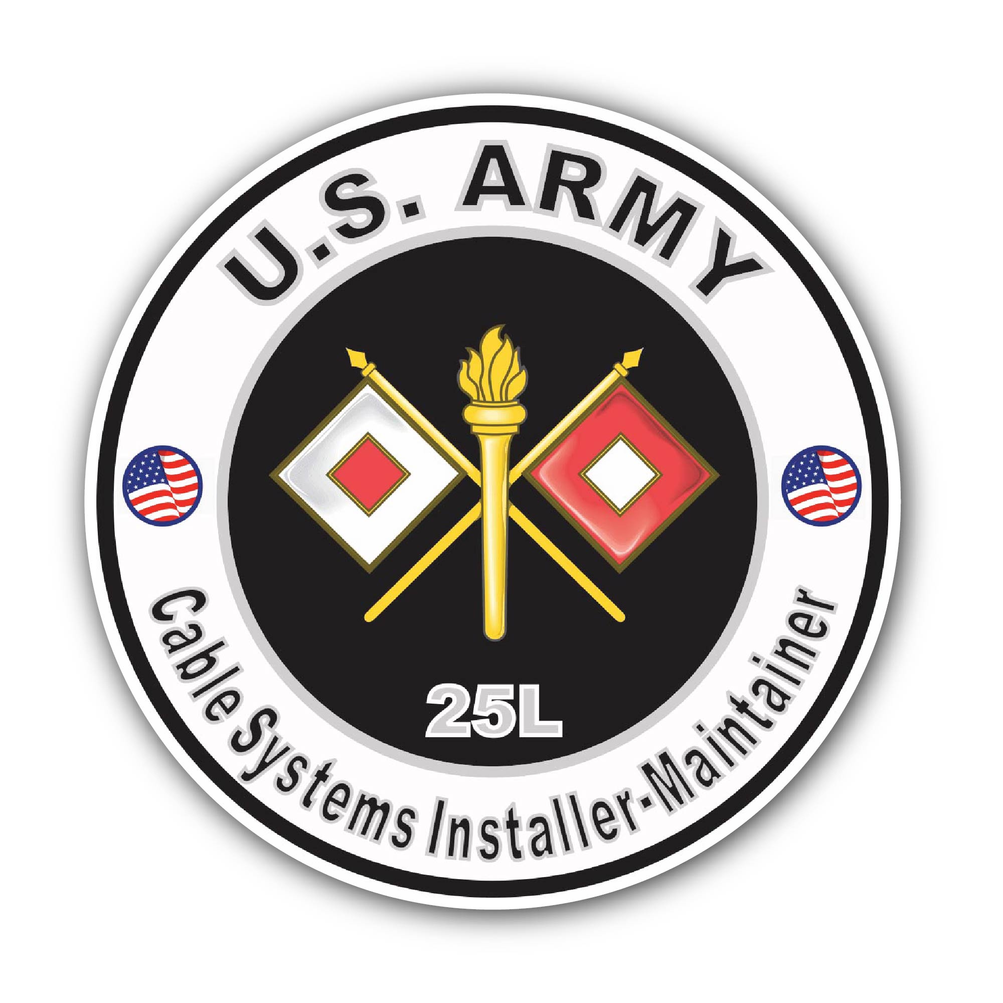 U.S. Army MOS 25L Cable Systems Installer-Maintainer Sticker, Waterproof Vinyl Decal Sticker Indoor Or Outdoor 2 (Pieces) 3" and 5"