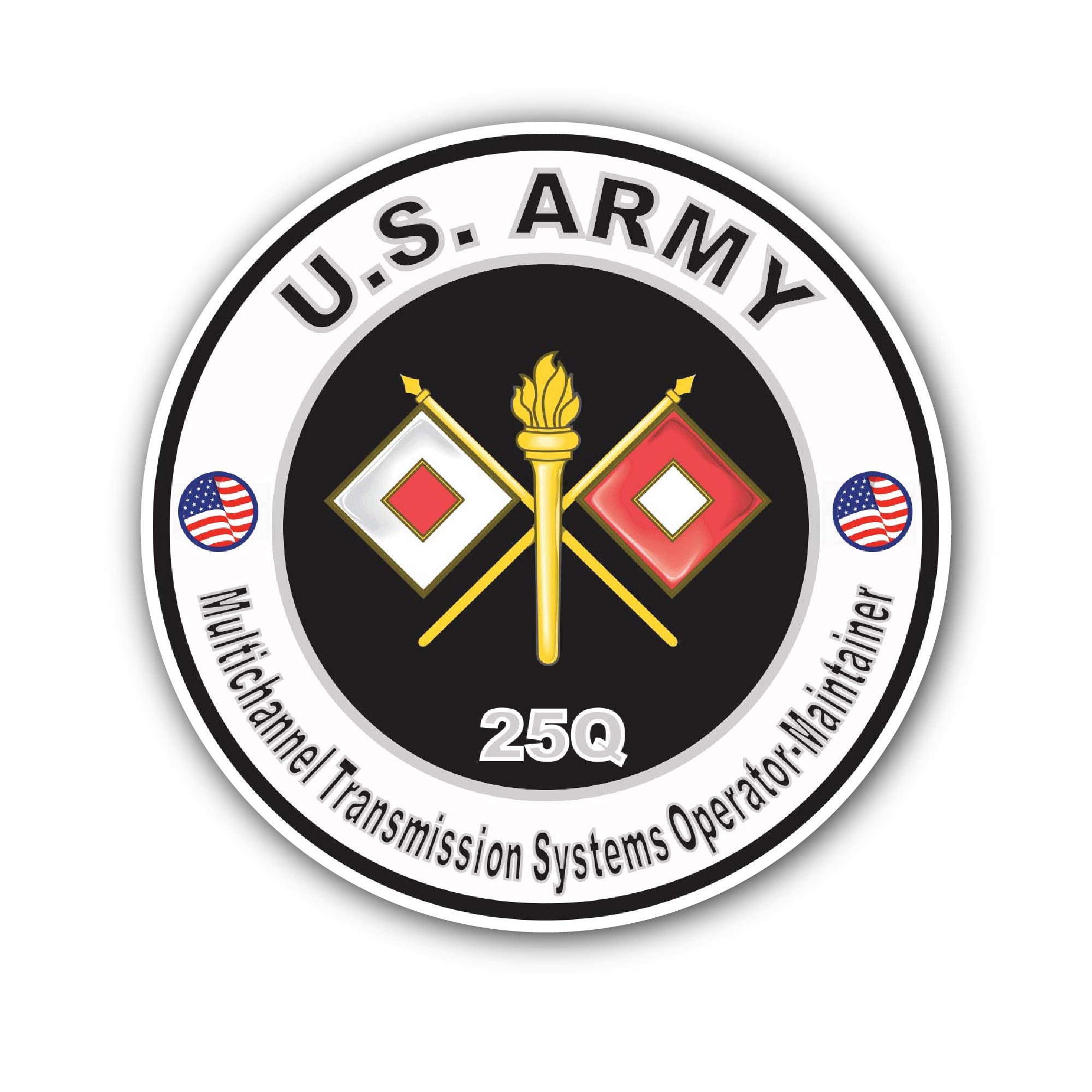 U.S. Army MOS 25Q Multichannel Transmission Systems Operator/Maintainer Sticker, Waterproof Vinyl Decal Sticker Indoor Or Outdoor 2 (Pieces) 3" and 5"