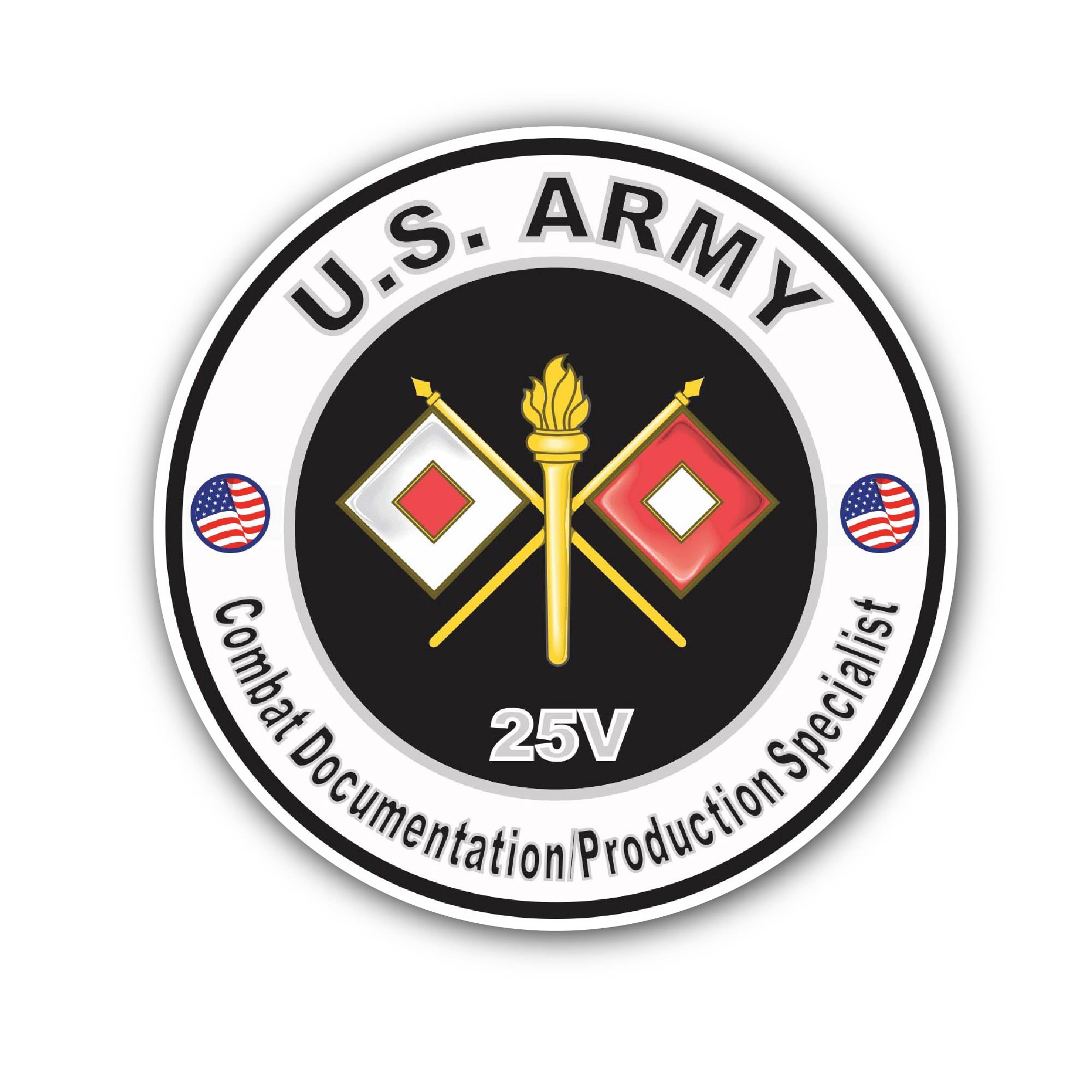 U.S. Army MOS 25V Combat Documentation Production Specialist Sticker, Waterproof Vinyl Decal Sticker Indoor Or Outdoor 2 (Pieces) 3" and 5"
