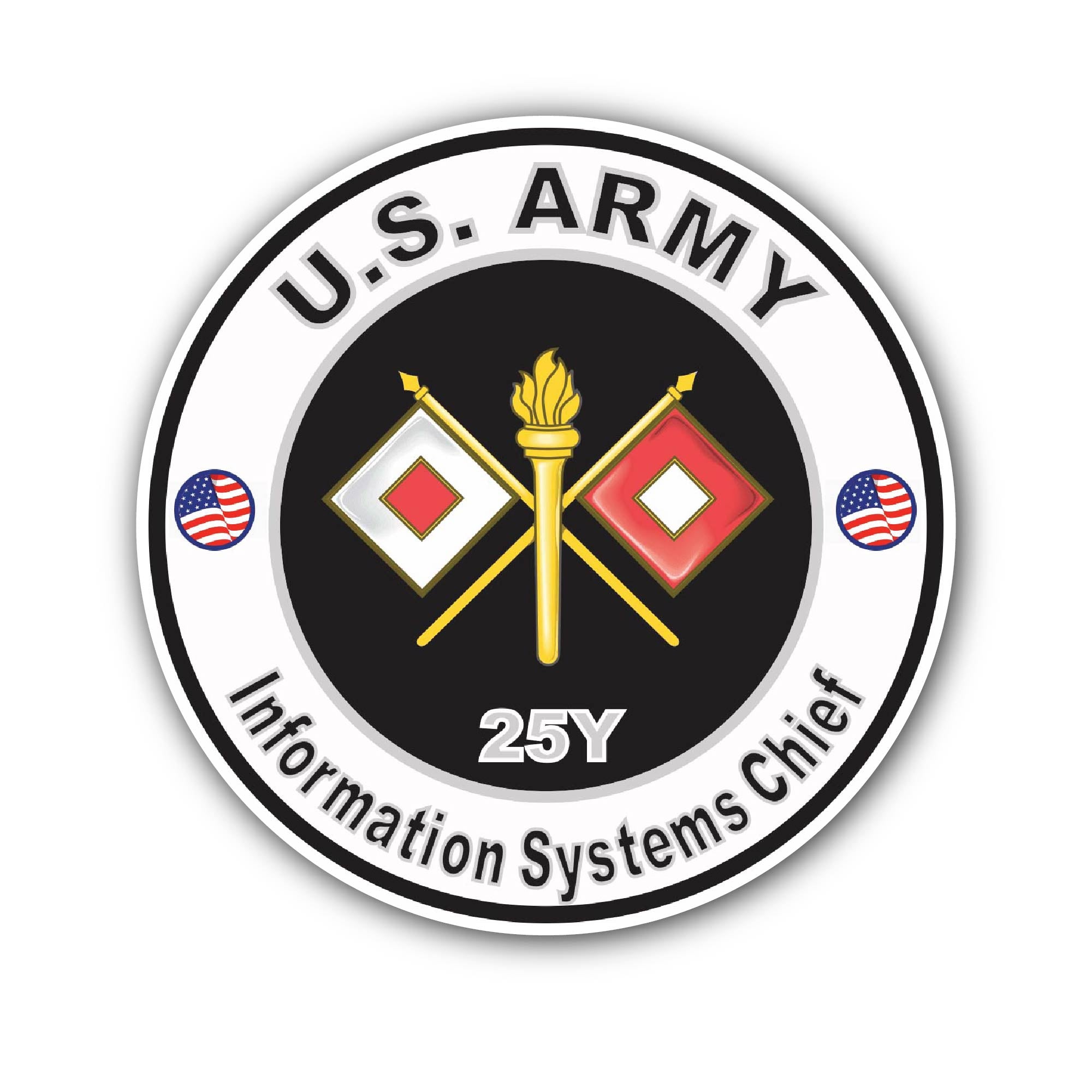 U.S. Army MOS 25Y Information Systems Chief Sticker, Waterproof Vinyl Decal Sticker Indoor Or Outdoor 2 (Pieces) 3" and 5"