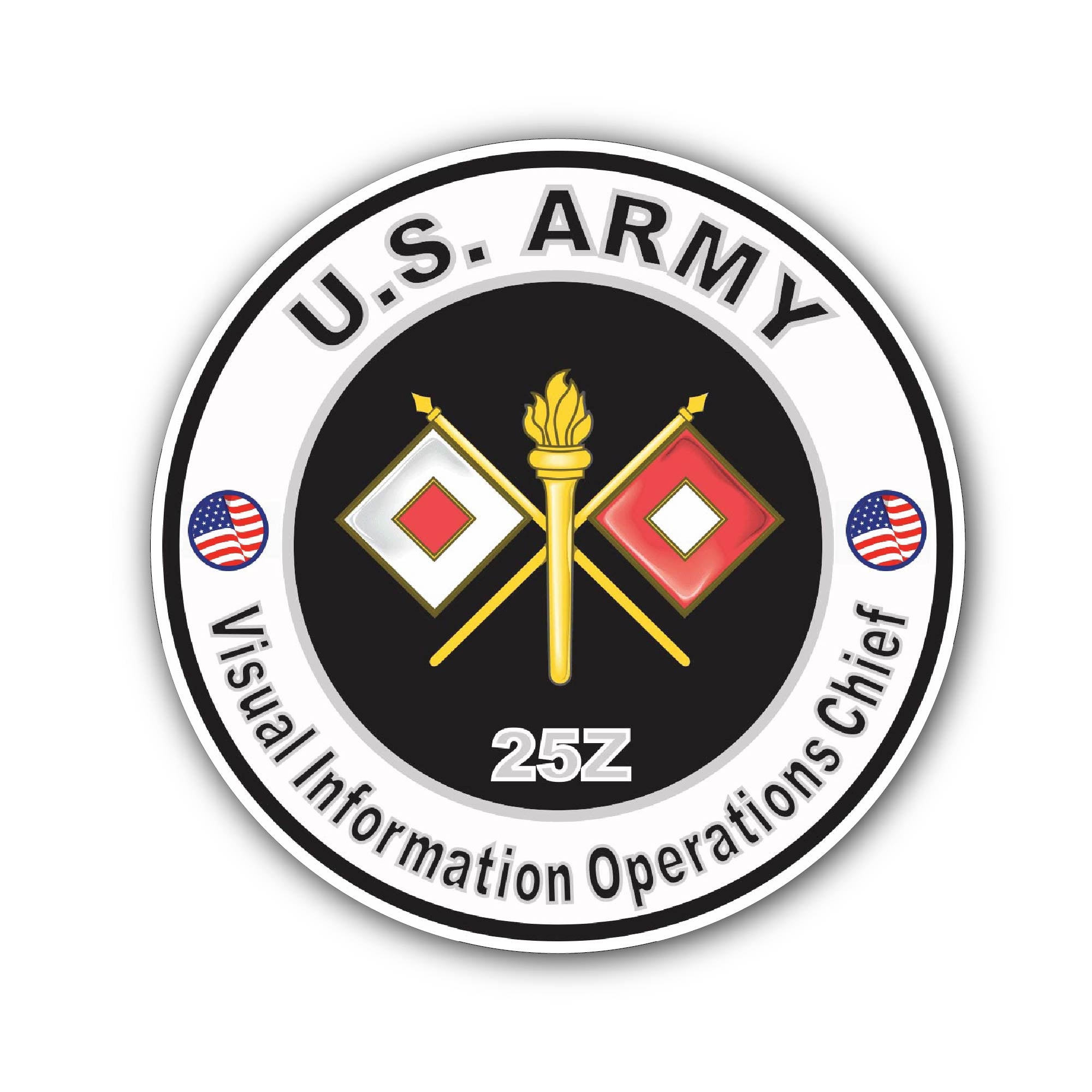 U.S. Army MOS 25Z Visual Information Operations Chief Sticker, Waterproof Vinyl Decal Sticker Indoor Or Outdoor 2 (Pieces) 3" and 5"