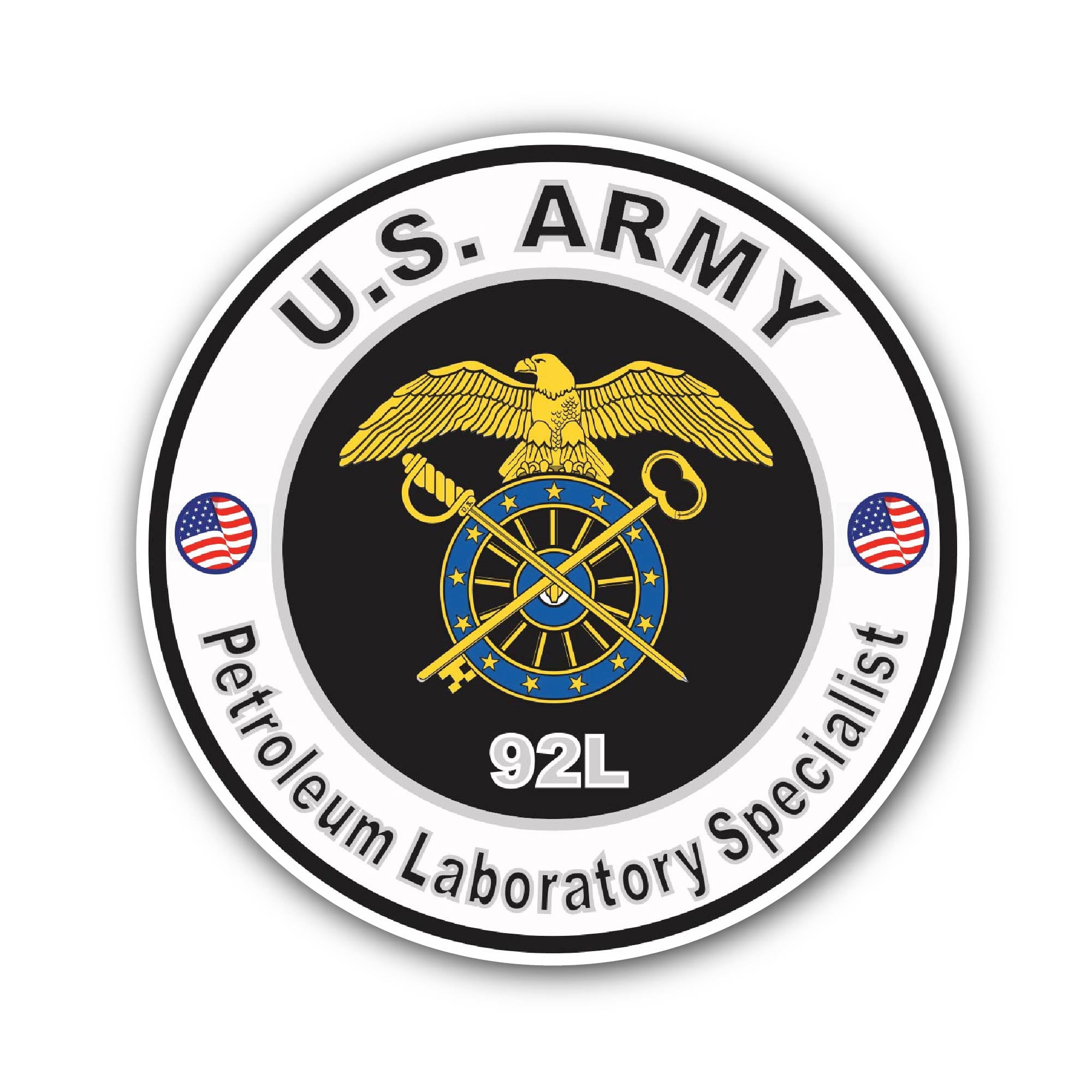U.S. Army MOS 92L Petroleum Laboratory Specialist Sticker, Waterproof Vinyl Decal Sticker Indoor Or Outdoor 2 (Pieces) 3" and 5"
