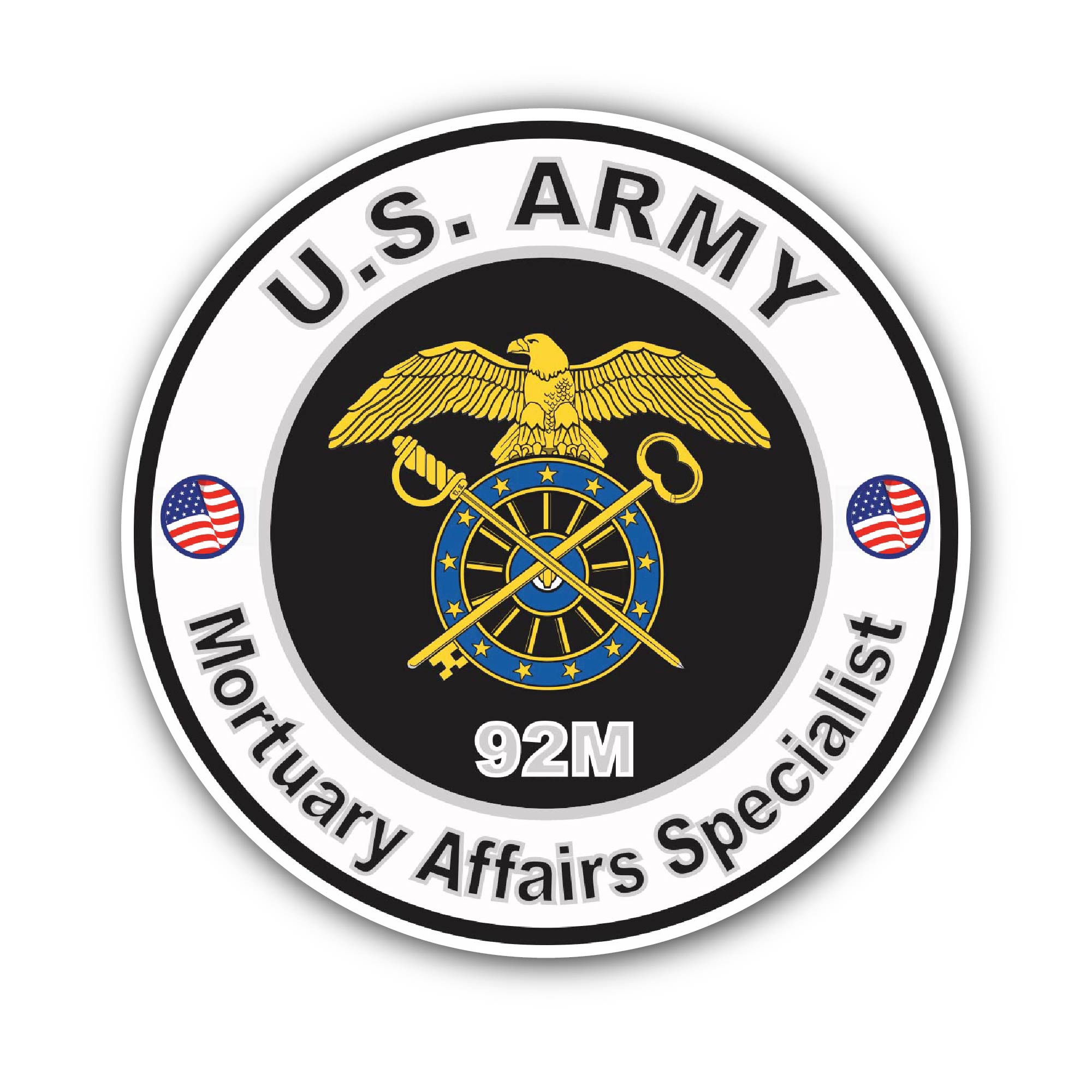 U.S. Army MOS 92M Mortuary Affairs Specialist Sticker, Waterproof Vinyl Decal Sticker Indoor Or Outdoor 2 (Pieces) 3" and 5"