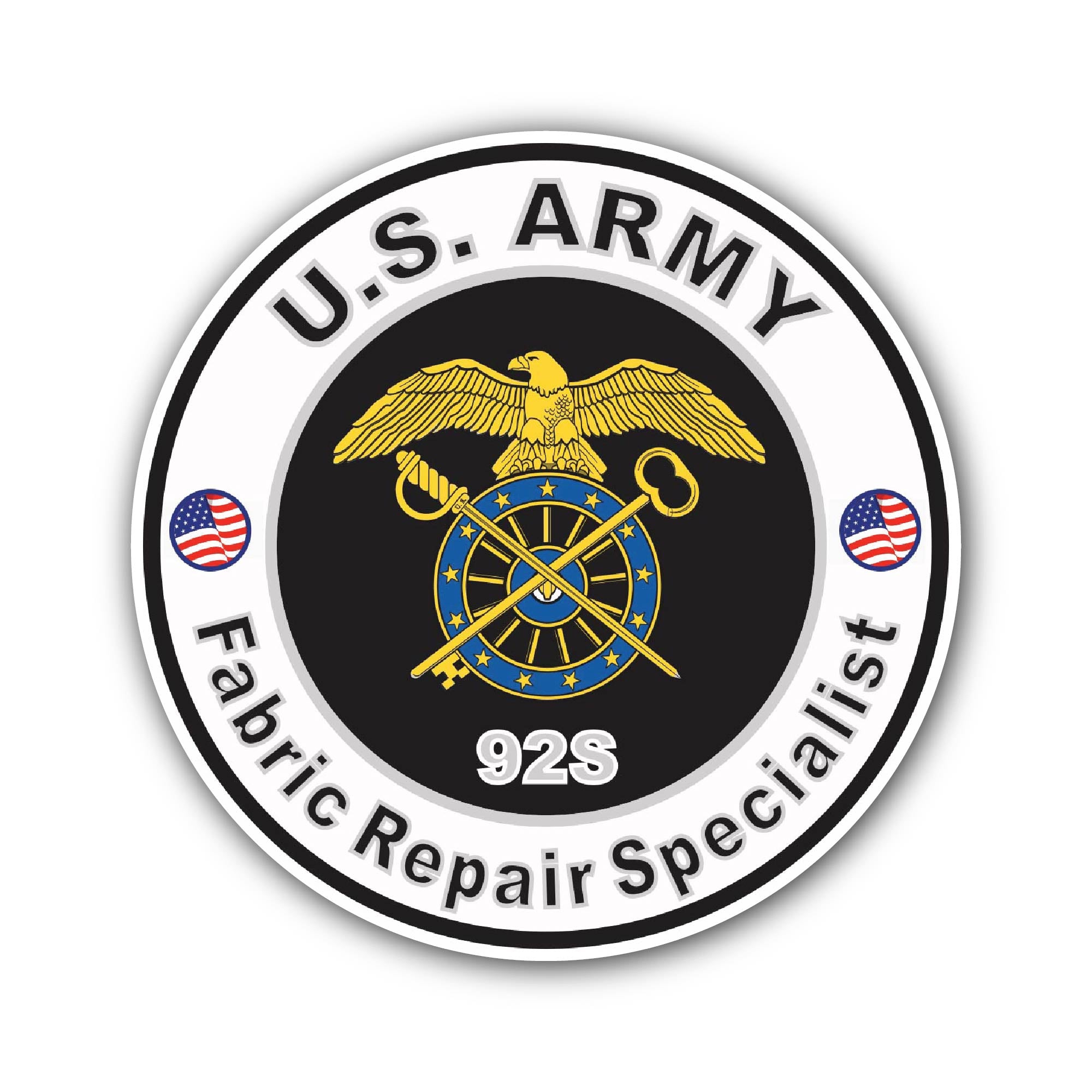 U.S. Army MOS 92S Fabric Repair Specialist Sticker, Waterproof Vinyl Decal Sticker Indoor Or Outdoor 2 (Pieces) 3" and 5"
