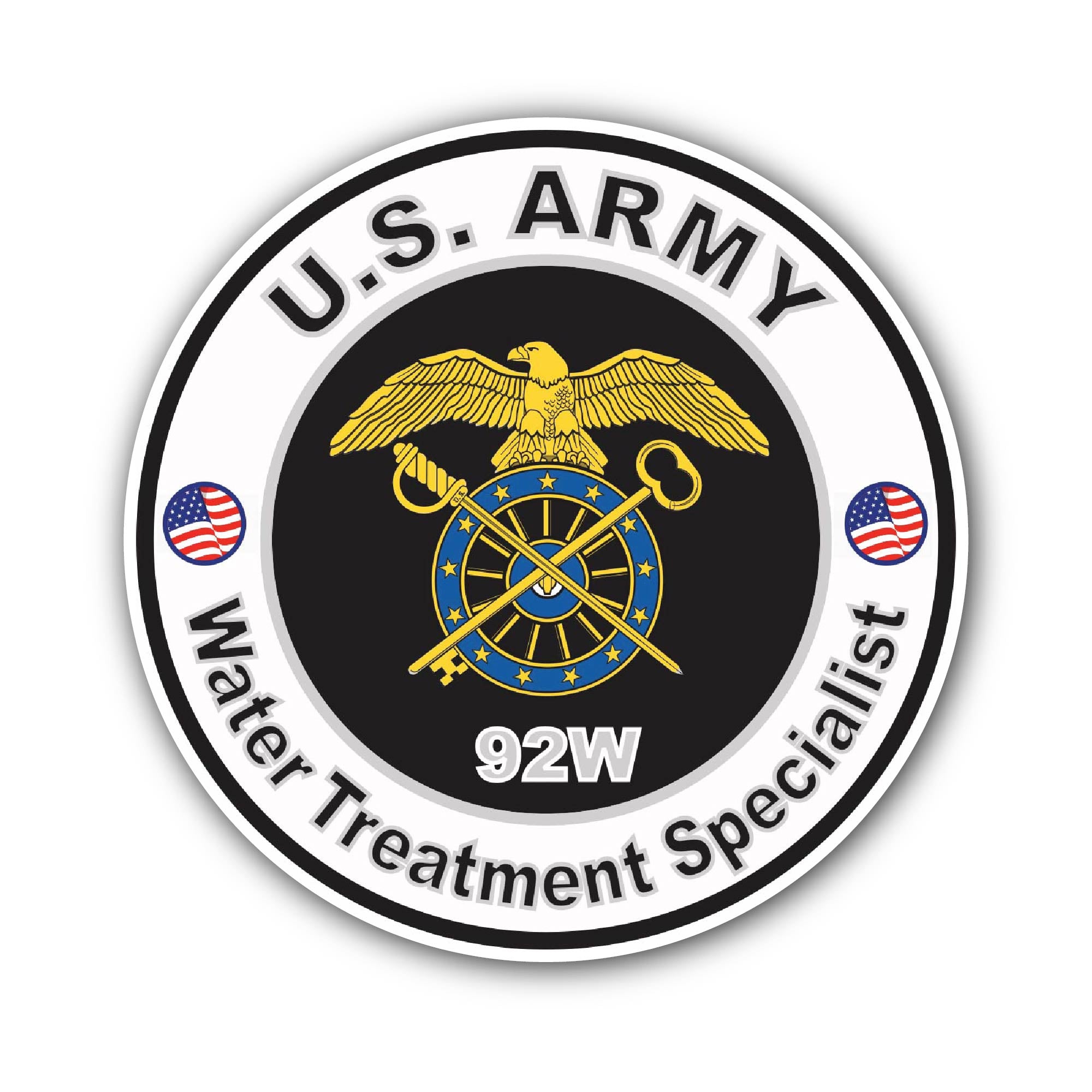 U.S. Army MOS 92W Water Treatment Specialist Sticker, Waterproof Vinyl Decal Sticker Indoor Or Outdoor 2 (Pieces) 3" and 5"