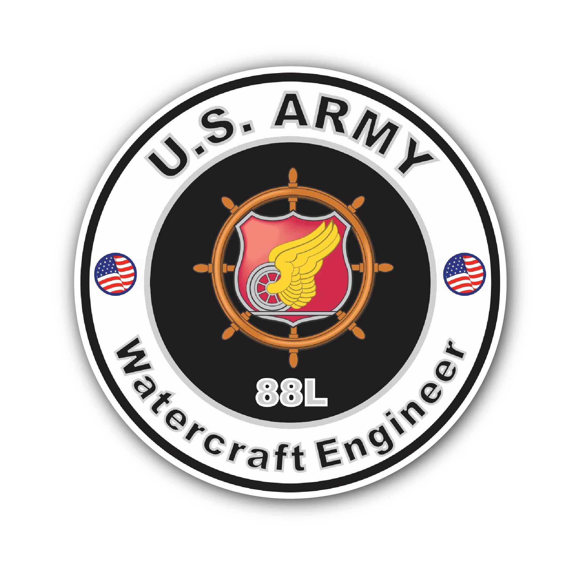 U.S. Army MOS 88L Watercraft Engineer Sticker, Waterproof Vinyl Decal Sticker Indoor Or Outdoor 2 (Pieces) 3" and 5"