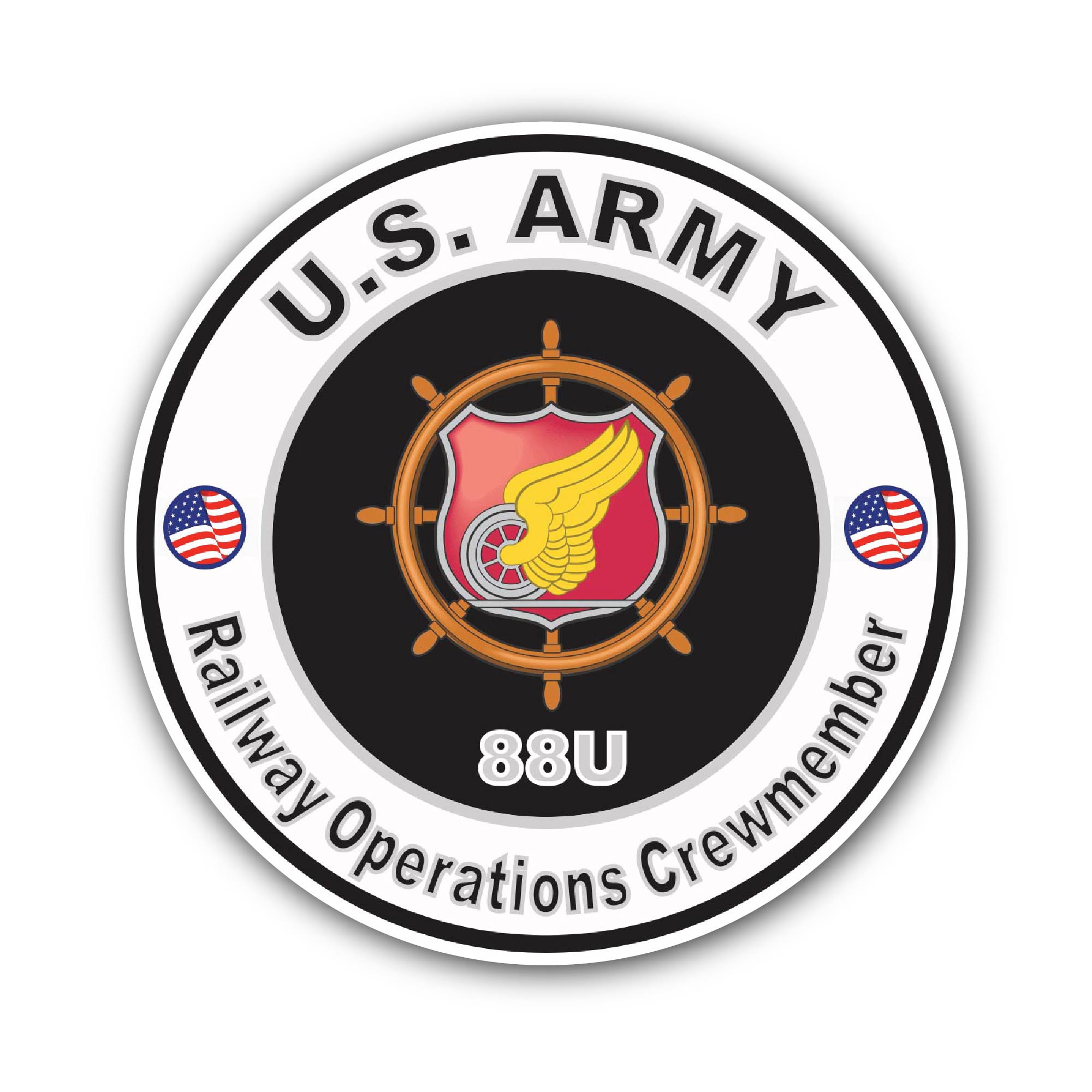 U.S. Army MOS 88U Railway Operations Crewmember Sticker, Waterproof Vinyl Decal Sticker Indoor Or Outdoor 2 (Pieces) 3" and 5"