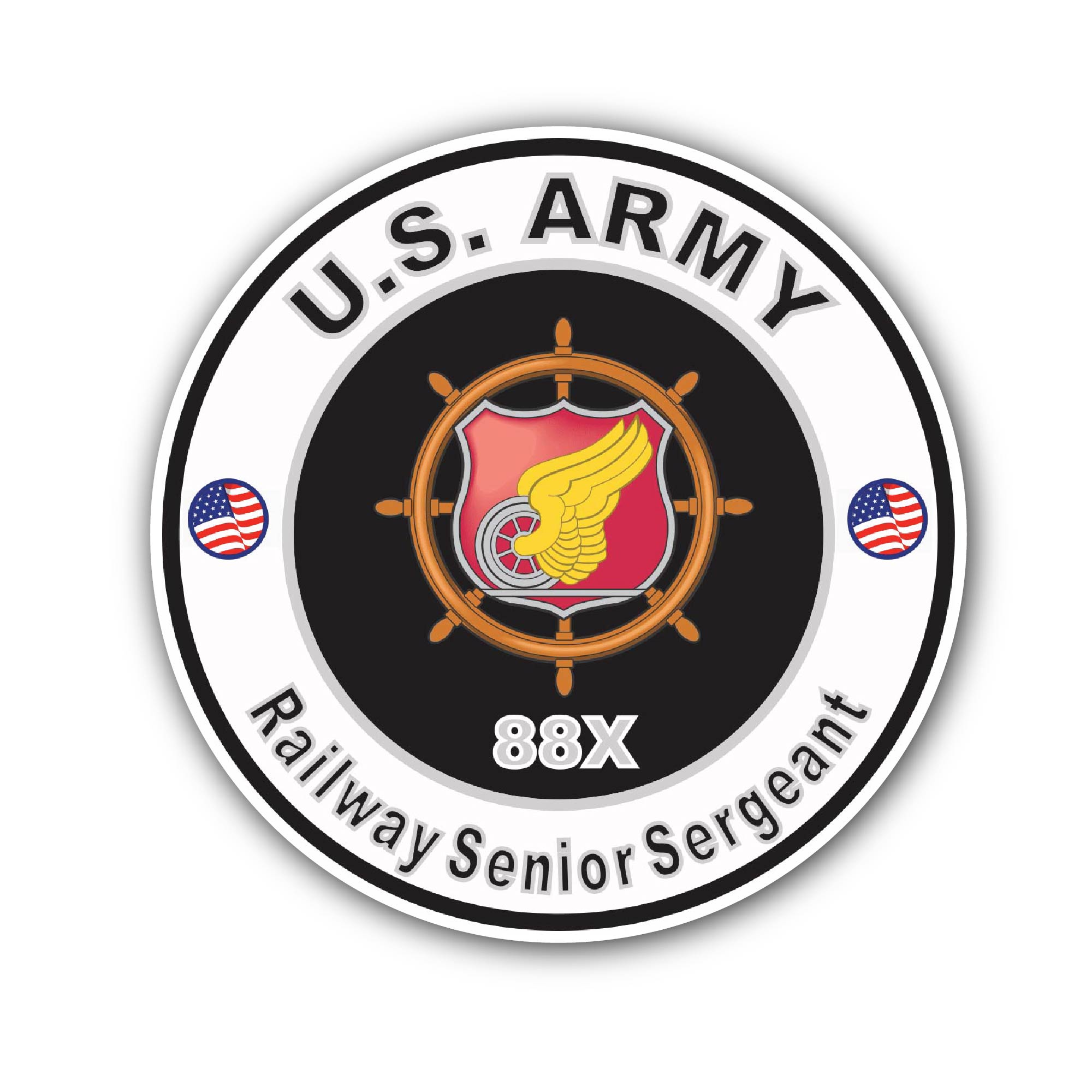 U.S. Army MOS 88X Railway Senior Sergeant Sticker, Waterproof Vinyl Decal Sticker Indoor Or Outdoor 2 (Pieces) 3" and 5"