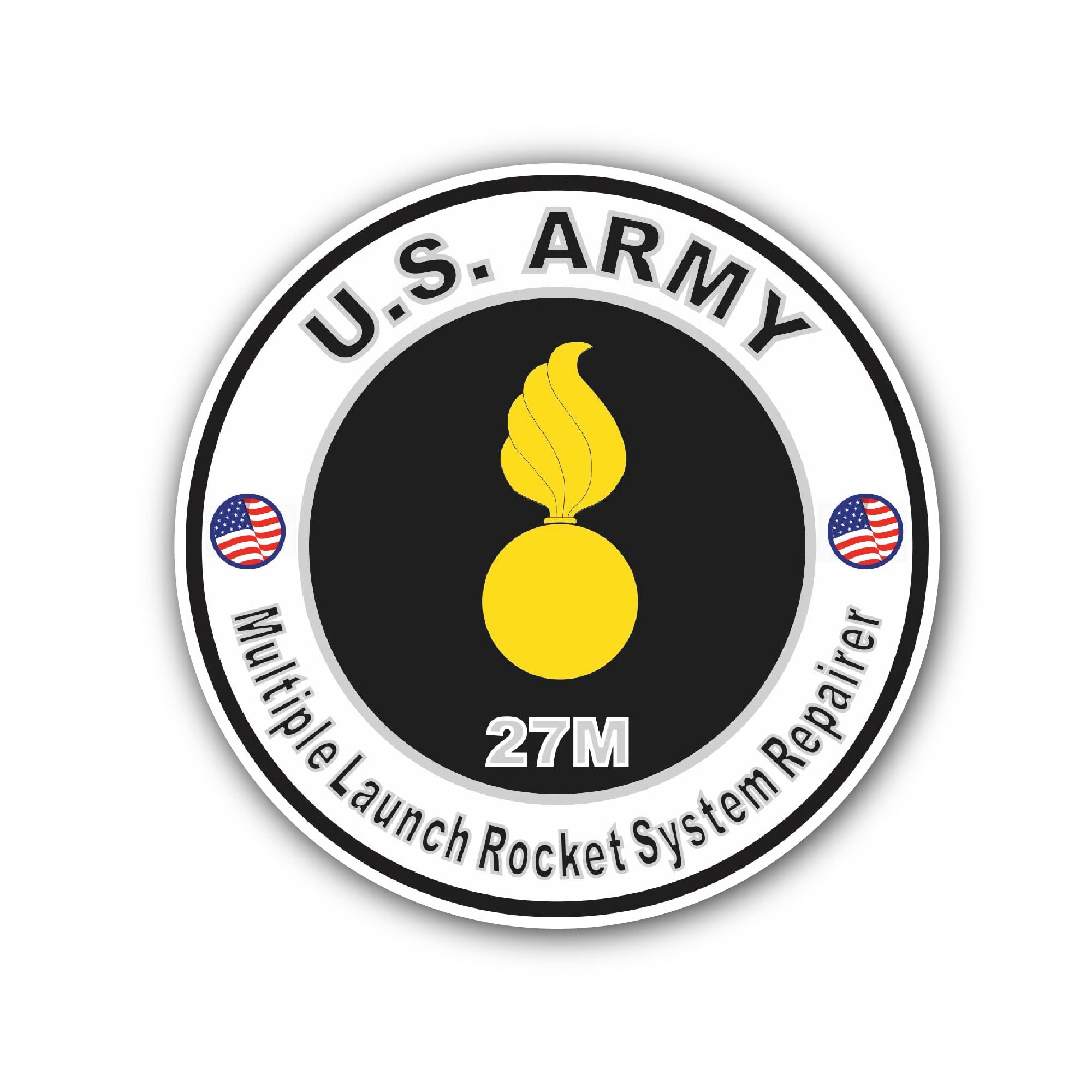 U.S. Army MOS 27M Multiple Launch Rocket System Repairer Sticker, Waterproof Vinyl Decal Sticker Indoor Or Outdoor 2 (Pieces) 3" and 5"