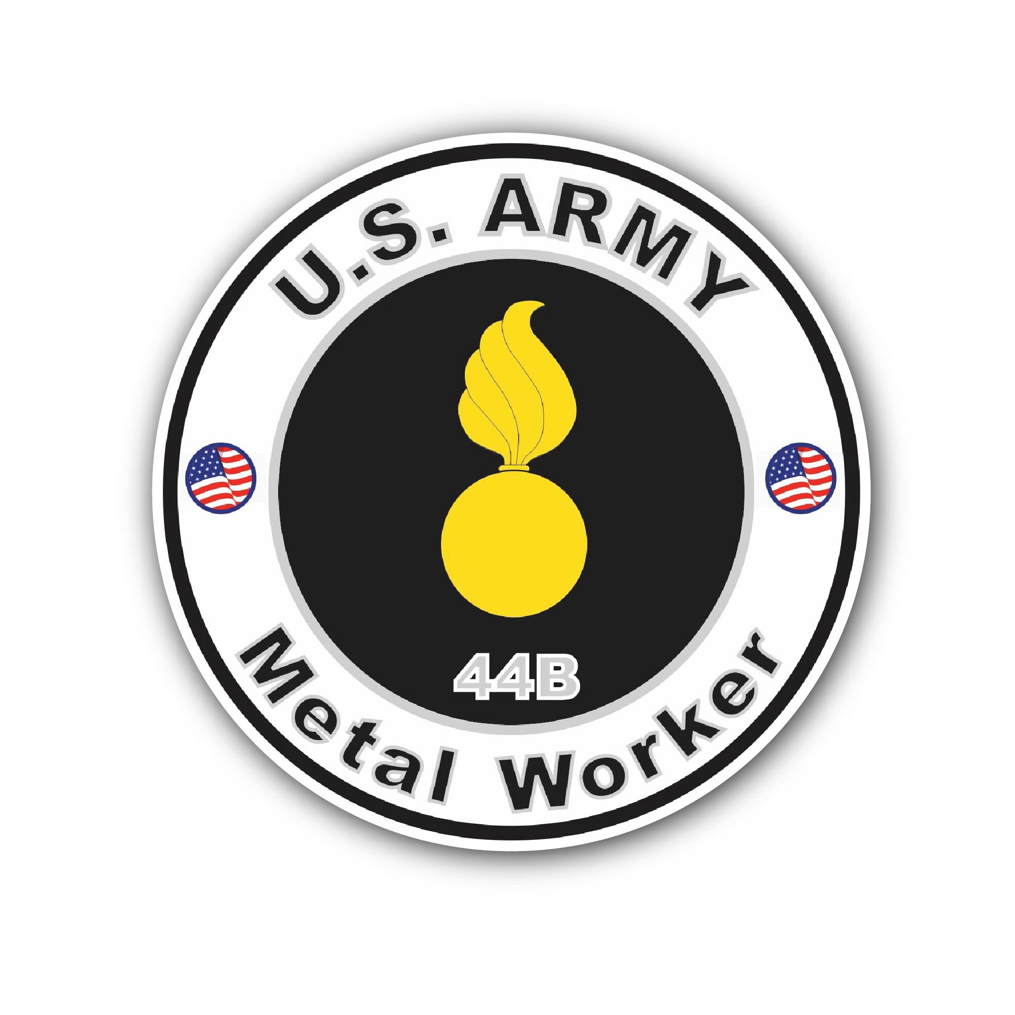 U.S. Army MOS 44B Metal Worker Sticker, Waterproof Vinyl Decal Sticker Indoor Or Outdoor 2 (Pieces) 3" and 5"