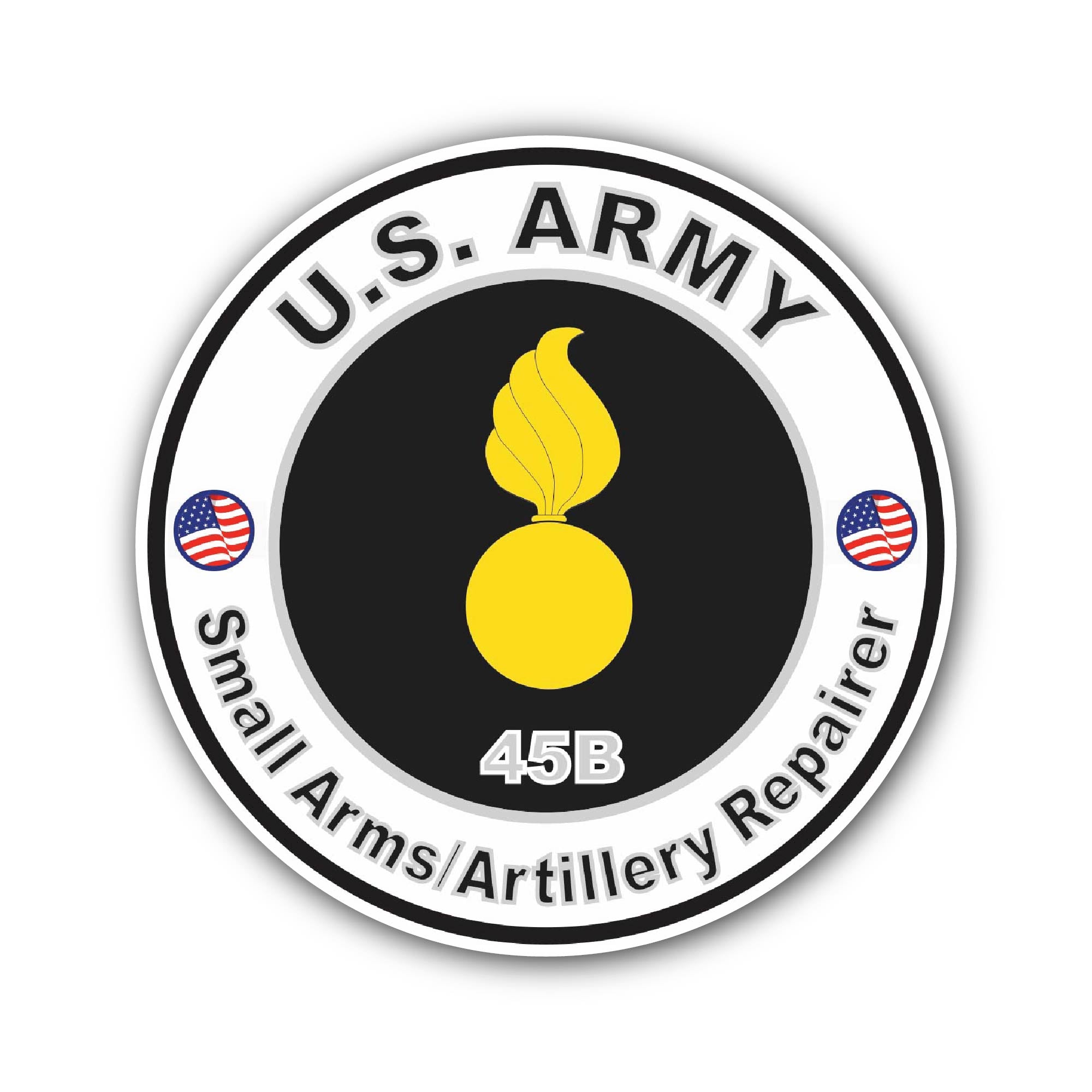 U.S. Army MOS 45B Small Arms Artillery Repairer Sticker, Waterproof Vinyl Decal Sticker Indoor Or Outdoor 2 (Pieces) 3" and 5"