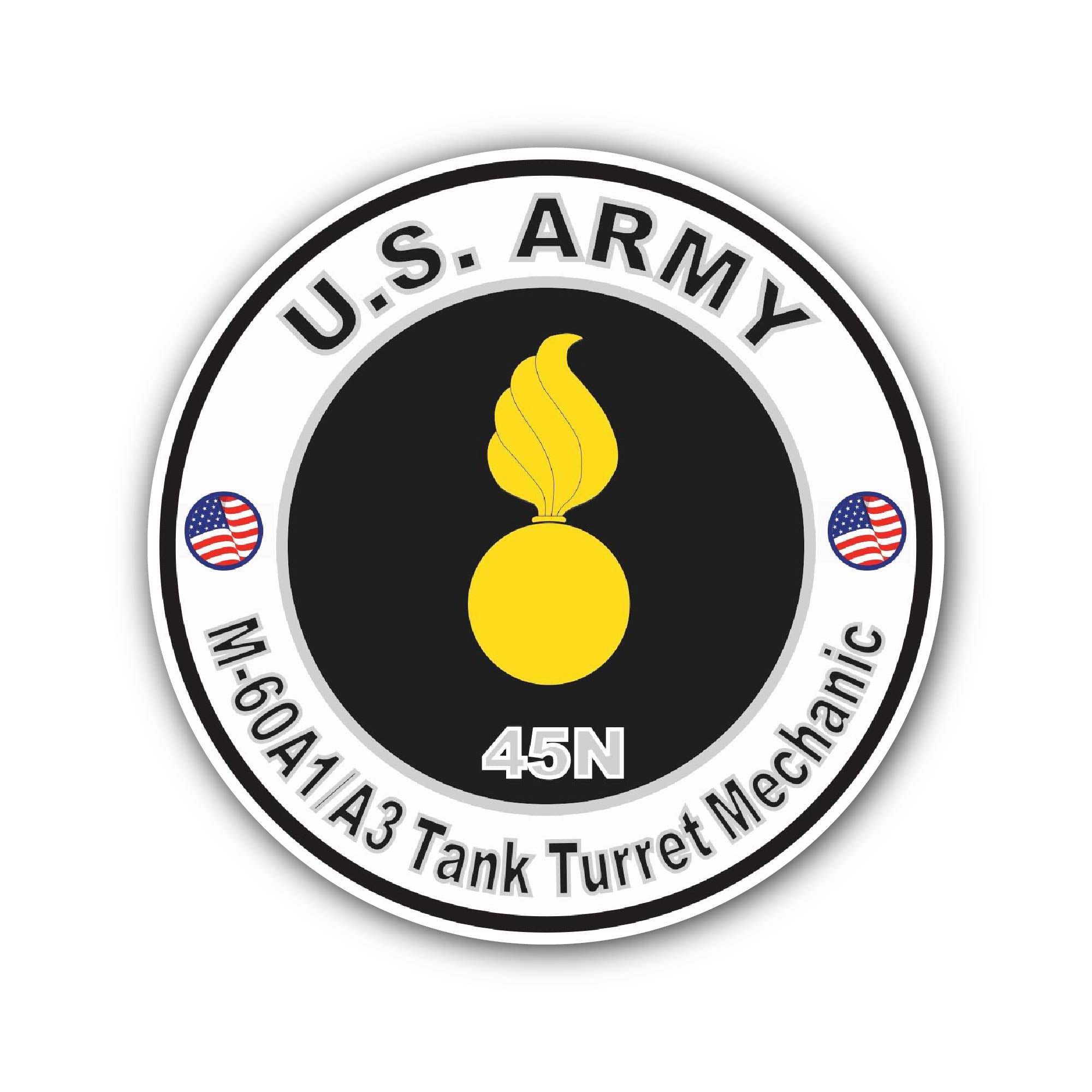 U.S. Army MOS 45N M60 A1-A3 Tank Turret Mechanic Sticker, Waterproof Vinyl Decal Sticker Indoor Or Outdoor 2 (Pieces) 3" and 5"
