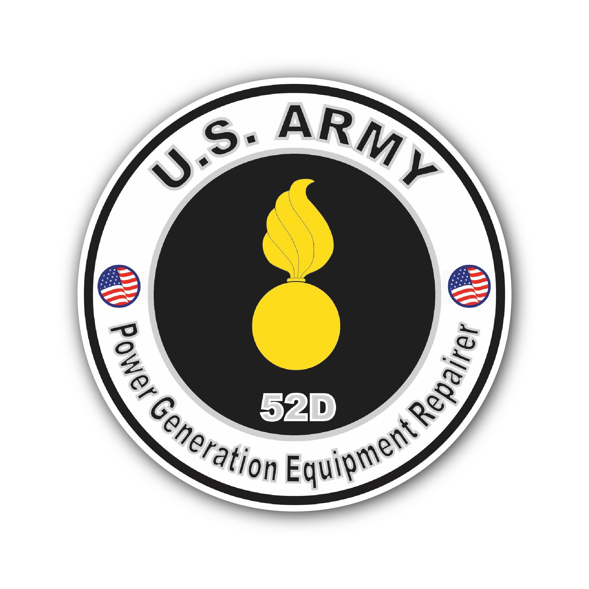 U.S. Army MOS 52D Power Generation Equipment Repairer Sticker, Waterproof Vinyl Decal Sticker Indoor Or Outdoor 2 (Pieces) 3" and 5"