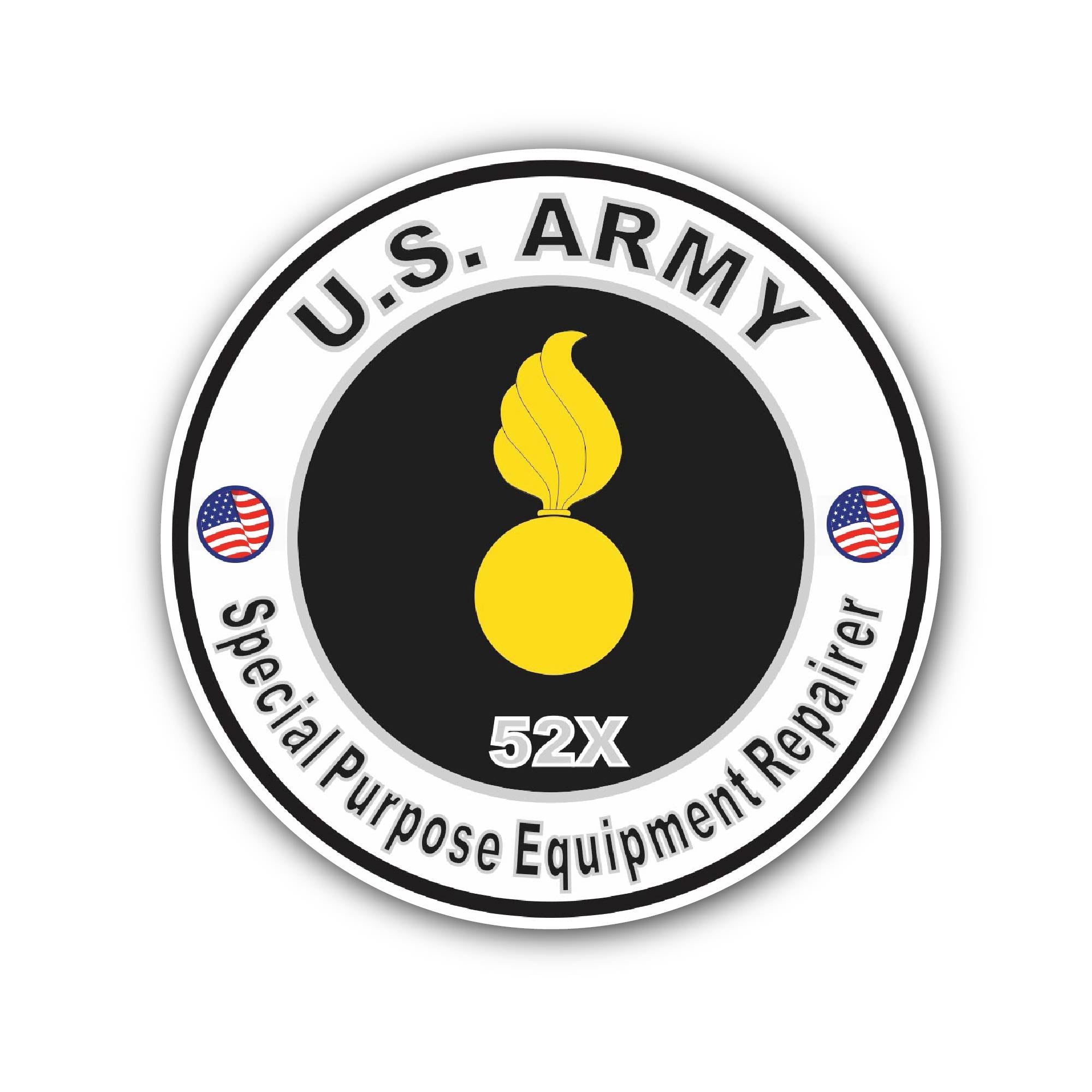 U.S. Army MOS 52X Special Purpose Equipment Repairer Sticker, Waterproof Vinyl Decal Sticker Indoor Or Outdoor 2 (Pieces) 3" and 5"