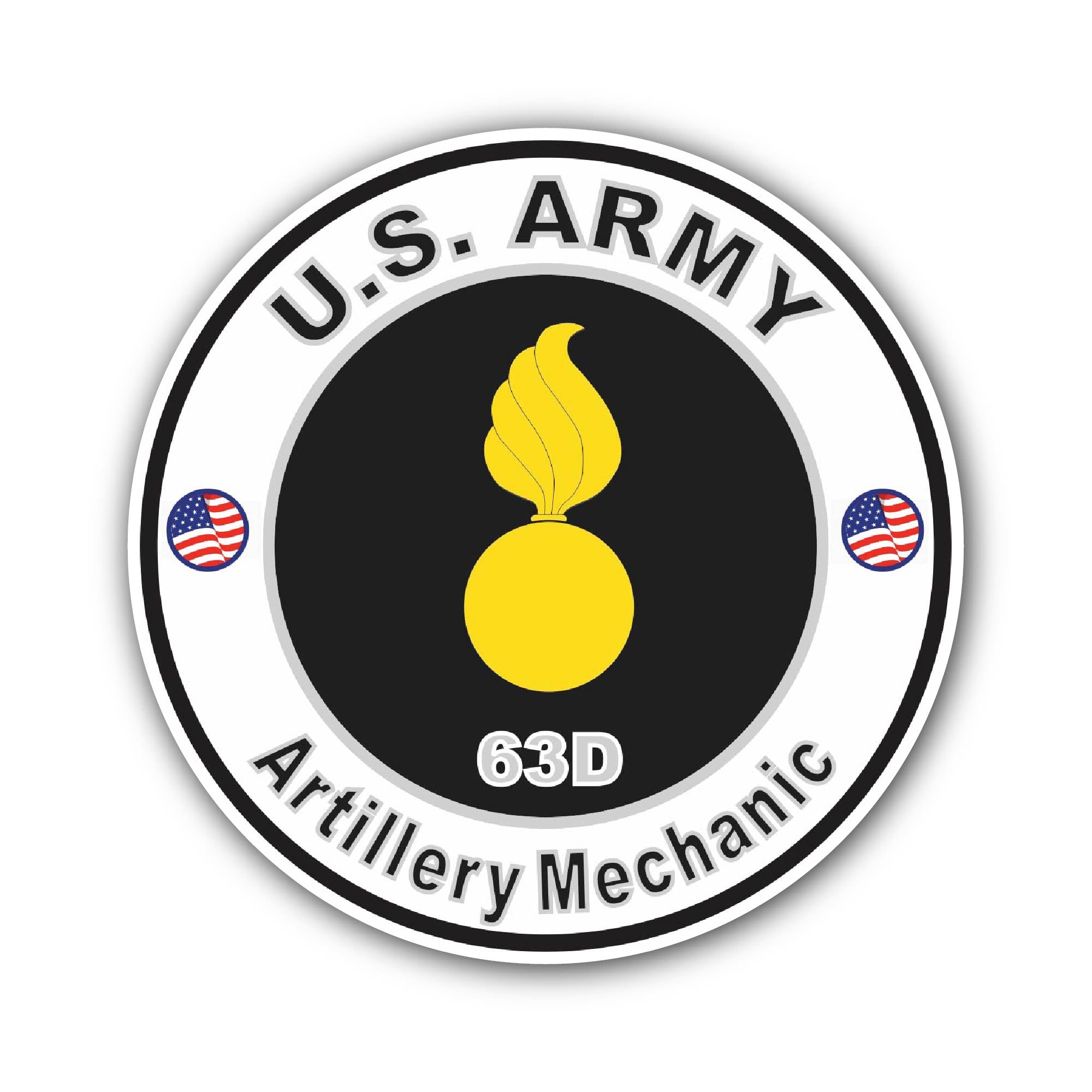 U.S. Army MOS 63D Artillery Mechanic Sticker, Waterproof Vinyl Decal Sticker Indoor Or Outdoor 2 (Pieces) 3" and 5"