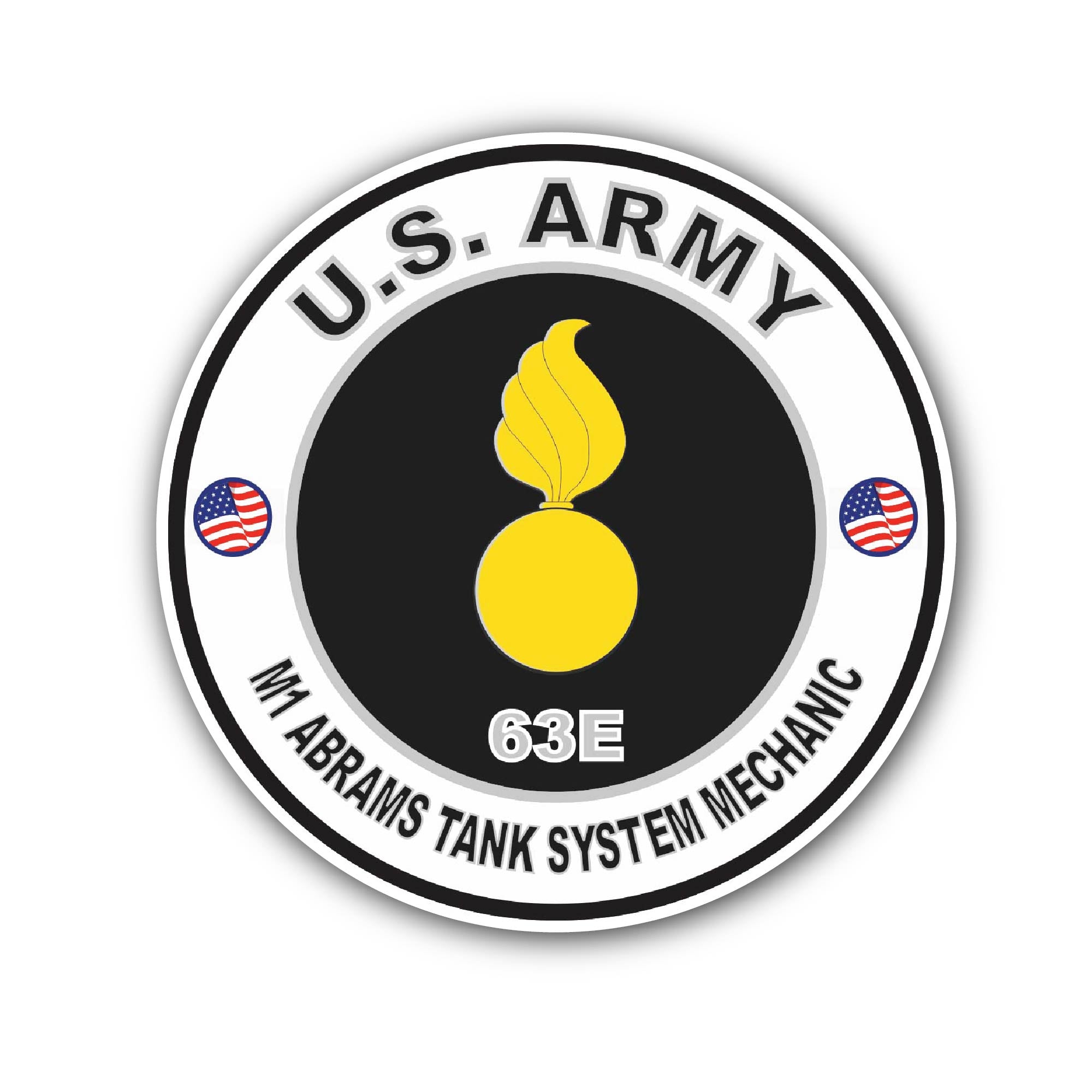 U.S. Army MOS 63E M1 Abrams Tank System Mechanic Sticker, Waterproof Vinyl Decal Sticker Indoor Or Outdoor 2 (Pieces) 3" and 5"