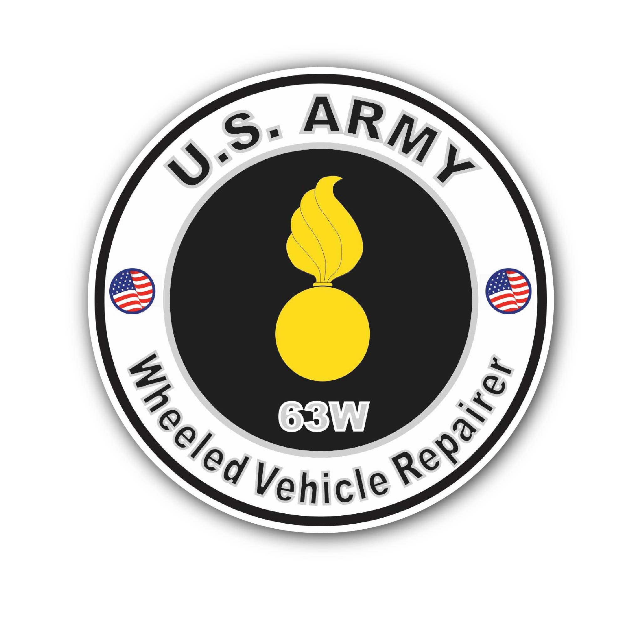 U.S. Army MOS 63W Wheeled Vehicle Repairer Sticker, Waterproof Vinyl Decal Sticker Indoor Or Outdoor 2 (Pieces) 3" and 5"
