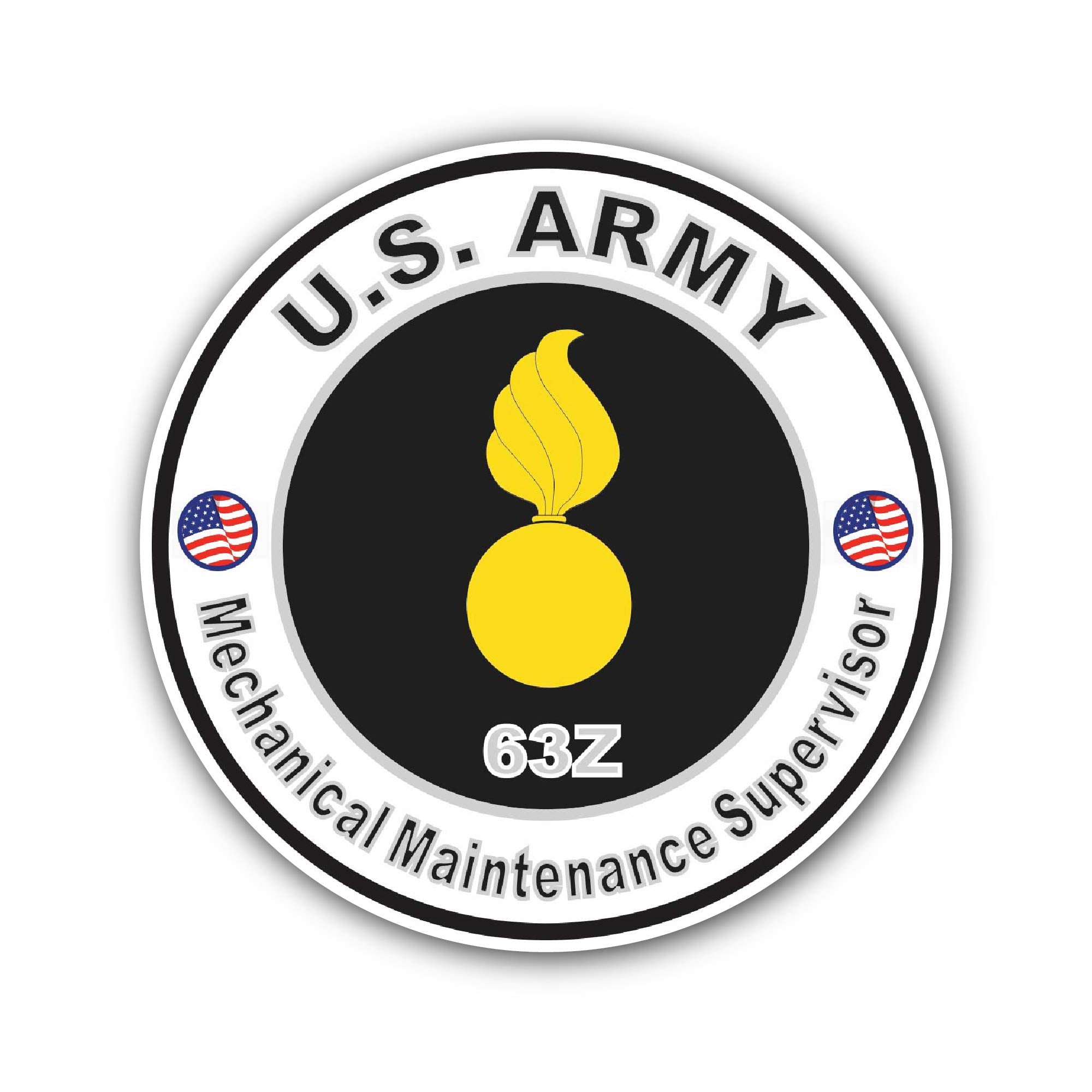U.S. Army MOS 63Z Mechanical Maintenance Supervisor Sticker, Waterproof Vinyl Decal Sticker Indoor Or Outdoor 2 (Pieces) 3" and 5"