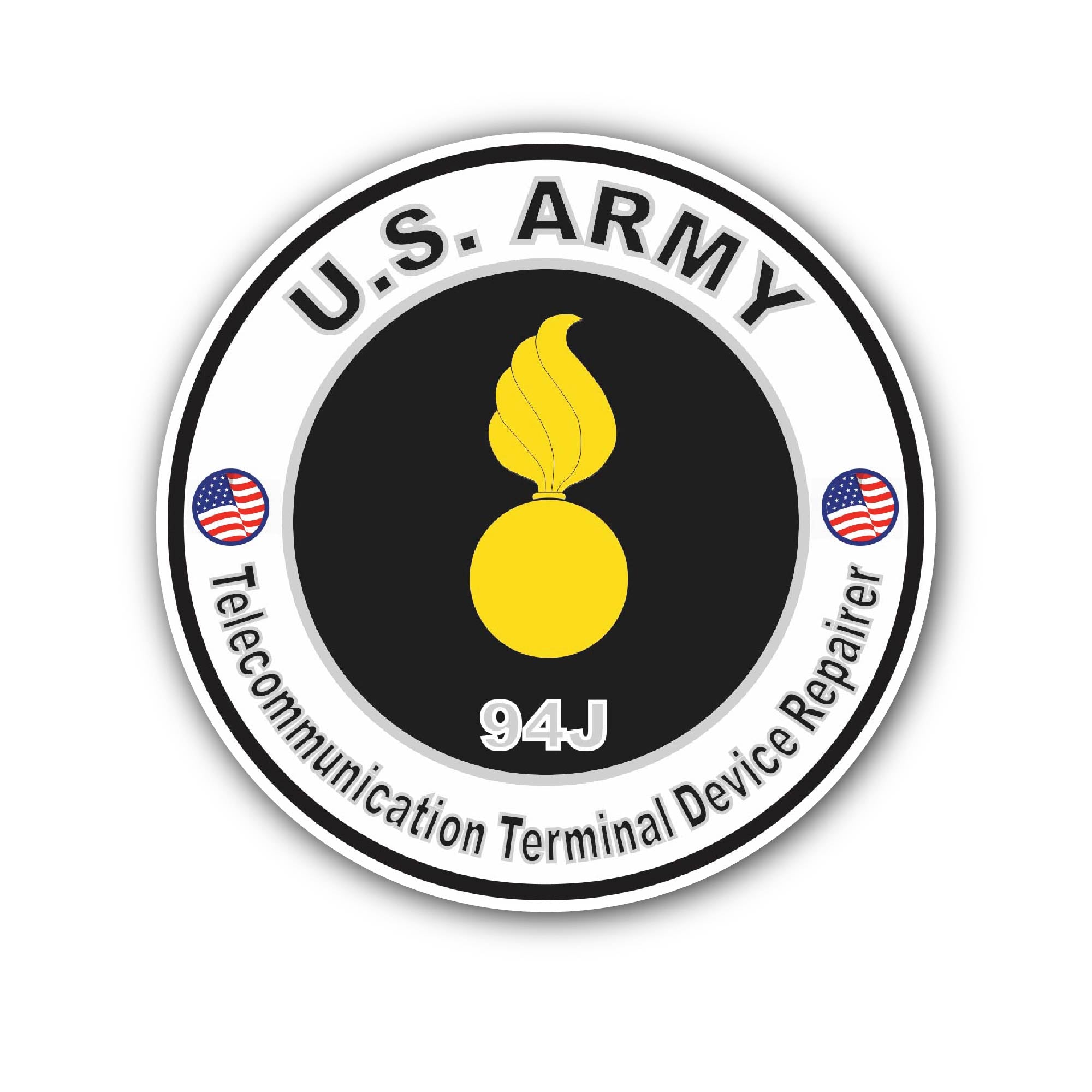 U.S. Army MOS 94J Telecommunications Equipment Repairer Sticker, Waterproof Vinyl Decal Sticker Indoor Or Outdoor 2 (Pieces) 3" and 5"