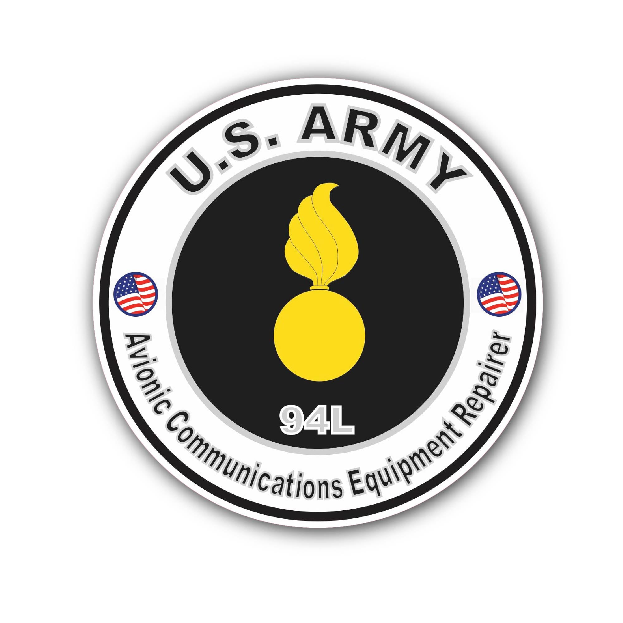 U.S. Army MOS 94L Avionic Communications Equipment Repairer Sticker, Waterproof Vinyl Decal Sticker Indoor Or Outdoor 2 (Pieces) 3" and 5"