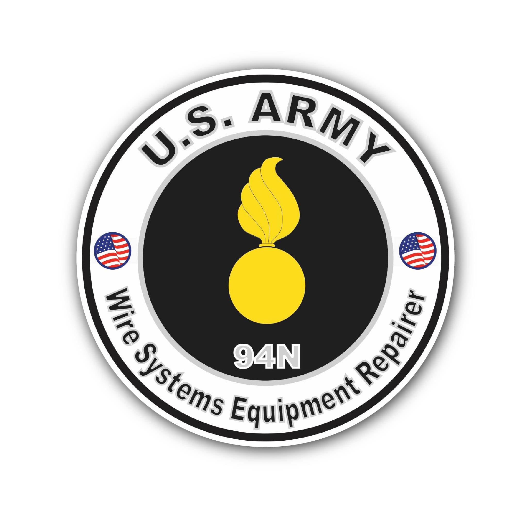 U.S. Army MOS 94N Wire Systems Equipment Repairer Sticker, Waterproof Vinyl Decal Sticker Indoor Or Outdoor 2 (Pieces) 3" and 5"