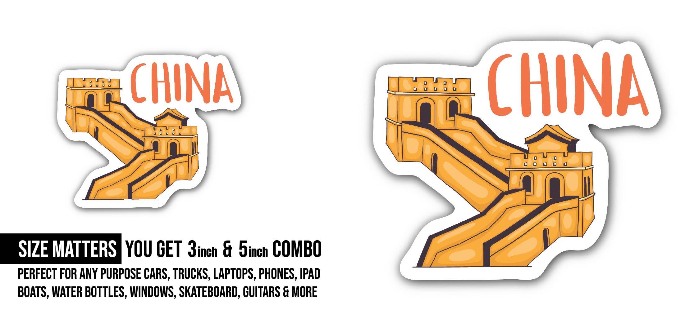 China Sticker, Waterproof Vinyl Decal Sticker Indoor Or Outdoor 2 (Pieces) 3" and 5"