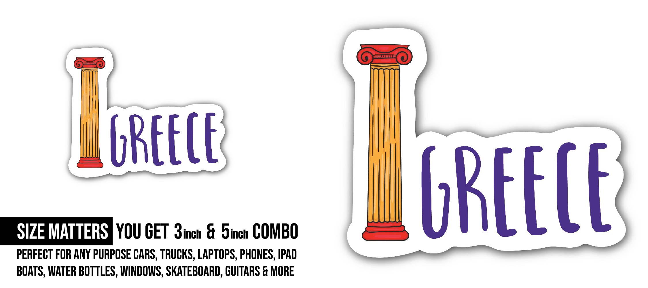 Greece Sticker, Waterproof Vinyl Decal Sticker Indoor Or Outdoor 2 (Pieces) 3" and 5"