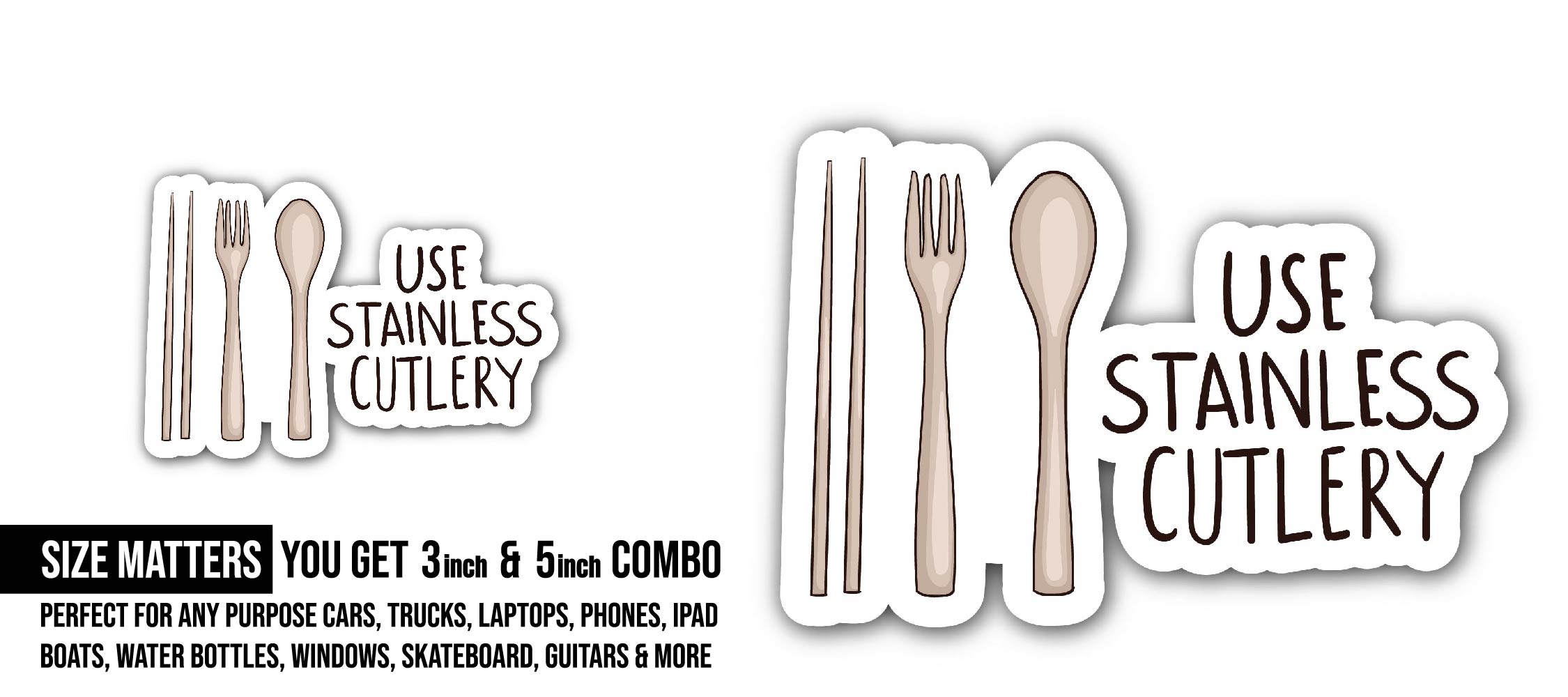Use stainless Cutlery Sticker, Waterproof Vinyl Decal Sticker Indoor Or Outdoor 2 (Pieces) 3" and 5"
