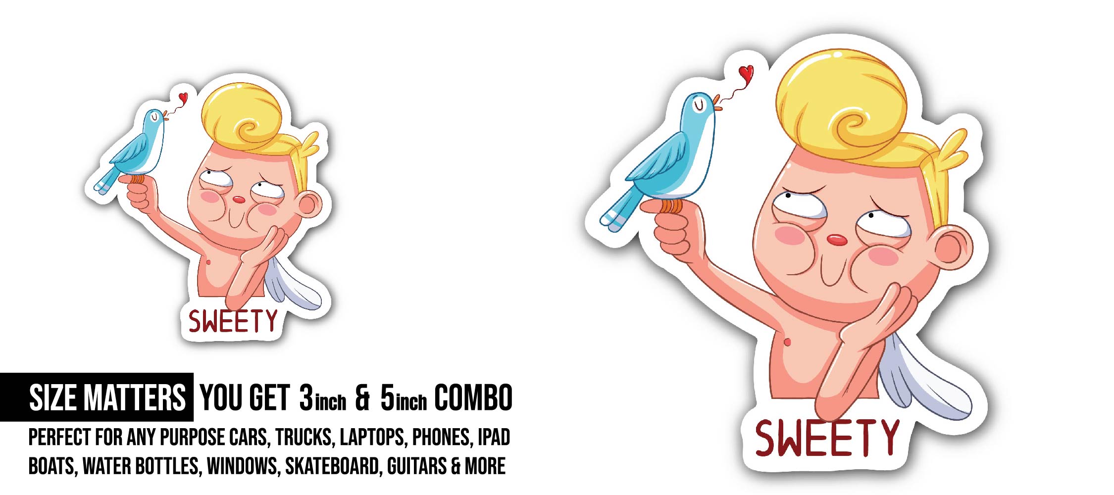 Love Sweety Sticker, Waterproof Vinyl Decal Sticker Indoor Or Outdoor 2 (Pieces) 3" and 5"