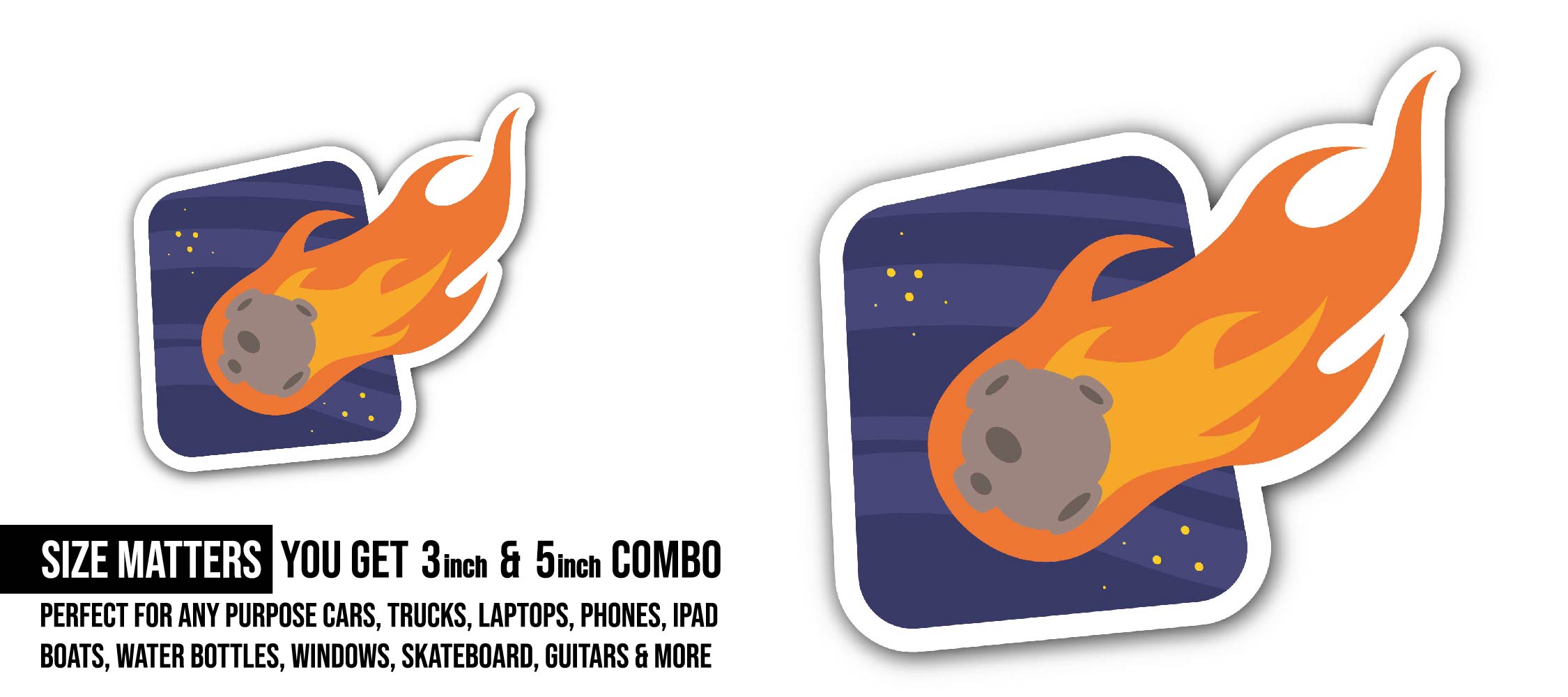 Flame meteorite Sticker, Waterproof Vinyl Decal Sticker Indoor Or Outdoor 2 (Pieces) 3" and 5"