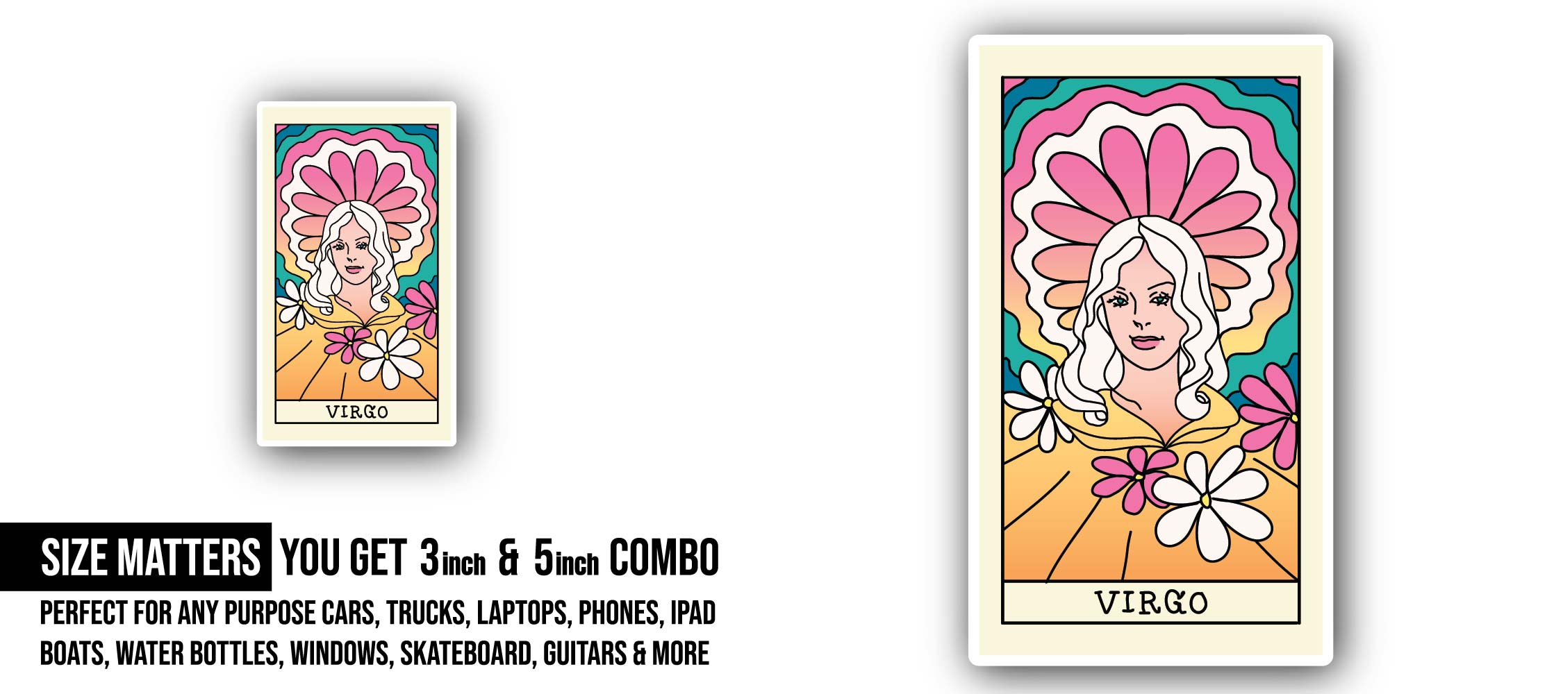 Virgo Zodiac Sticker, Waterproof Vinyl Decal Sticker Indoor Or Outdoor 2 (Pieces) 3" and 5"