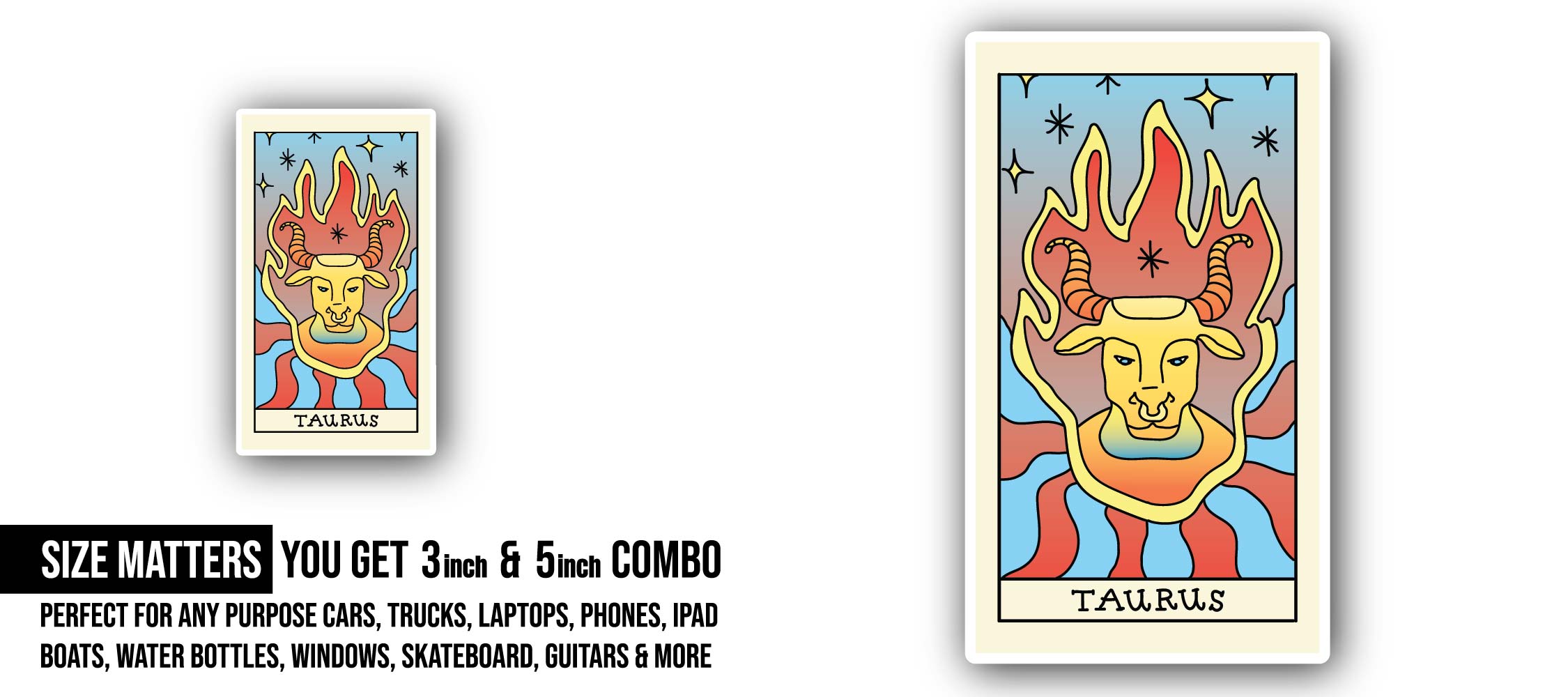 Taurus Zodiac Sticker, Waterproof Vinyl Decal Sticker Indoor Or Outdoor 2 (Pieces) 3" and 5"