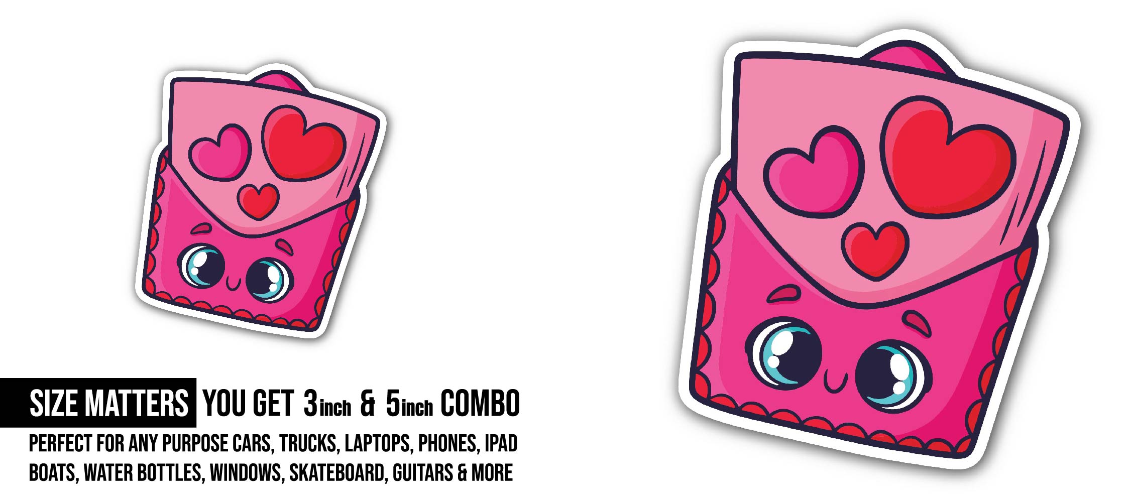 Cute pink Letter Sticker, Waterproof Vinyl Decal Sticker Indoor Or Outdoor 2 (Pieces) 3" and 5"