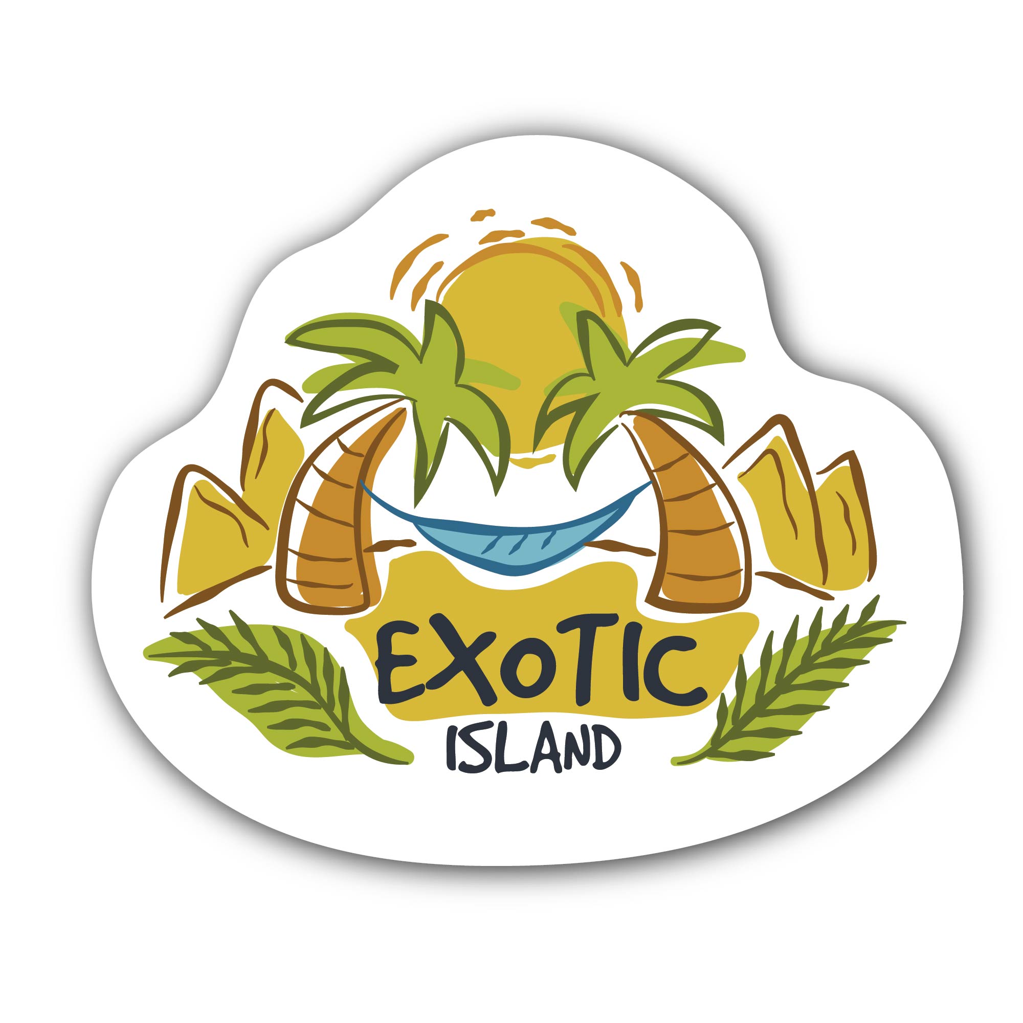 Exotic Island Sticker, Waterproof Vinyl Decal Sticker Indoor Or Outdoor 2 (Pieces) 3" and 5"
