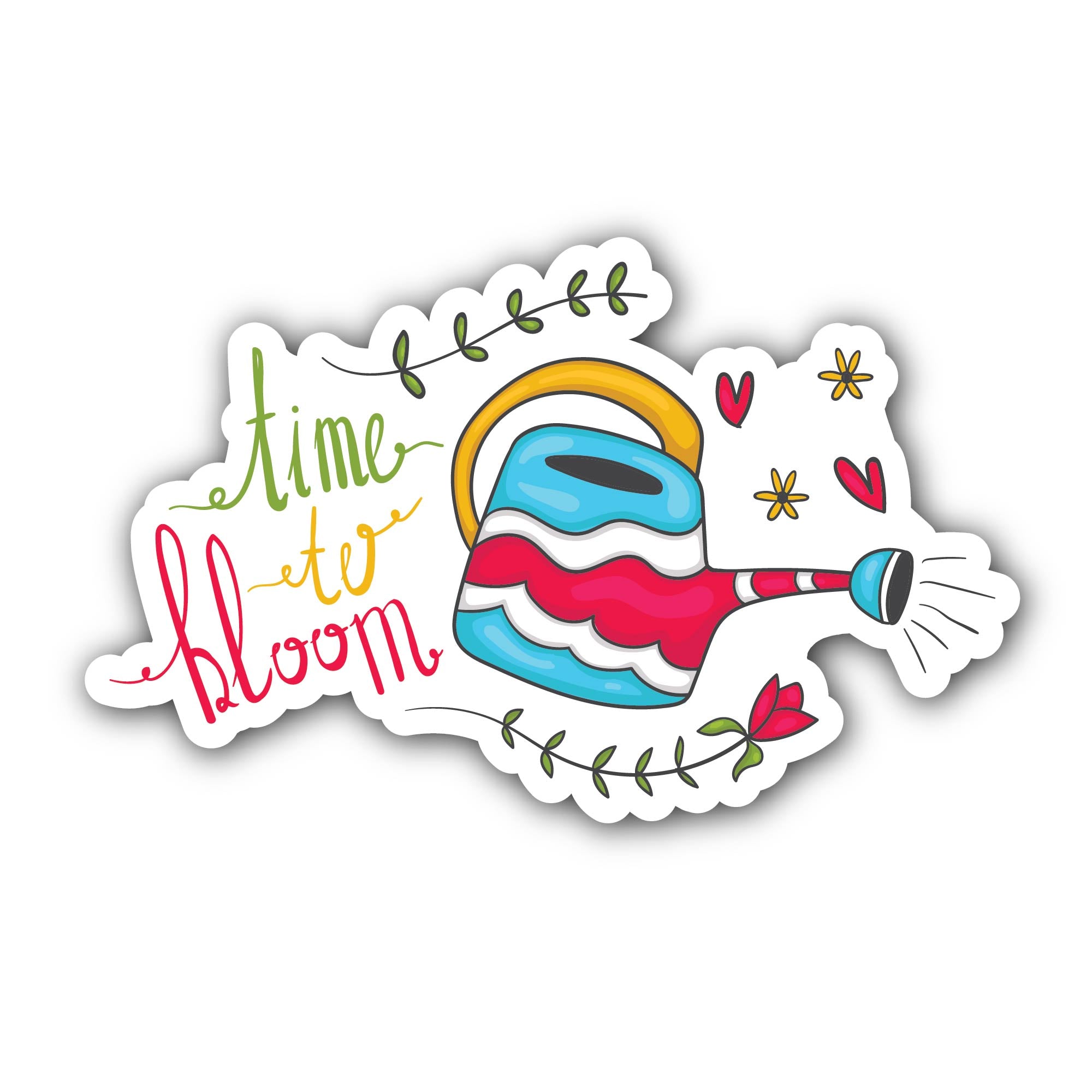 Time to bloom & watering can Sticker, Waterproof Vinyl Decal Sticker Indoor Or Outdoor 2 (Pieces) 3" and 5"