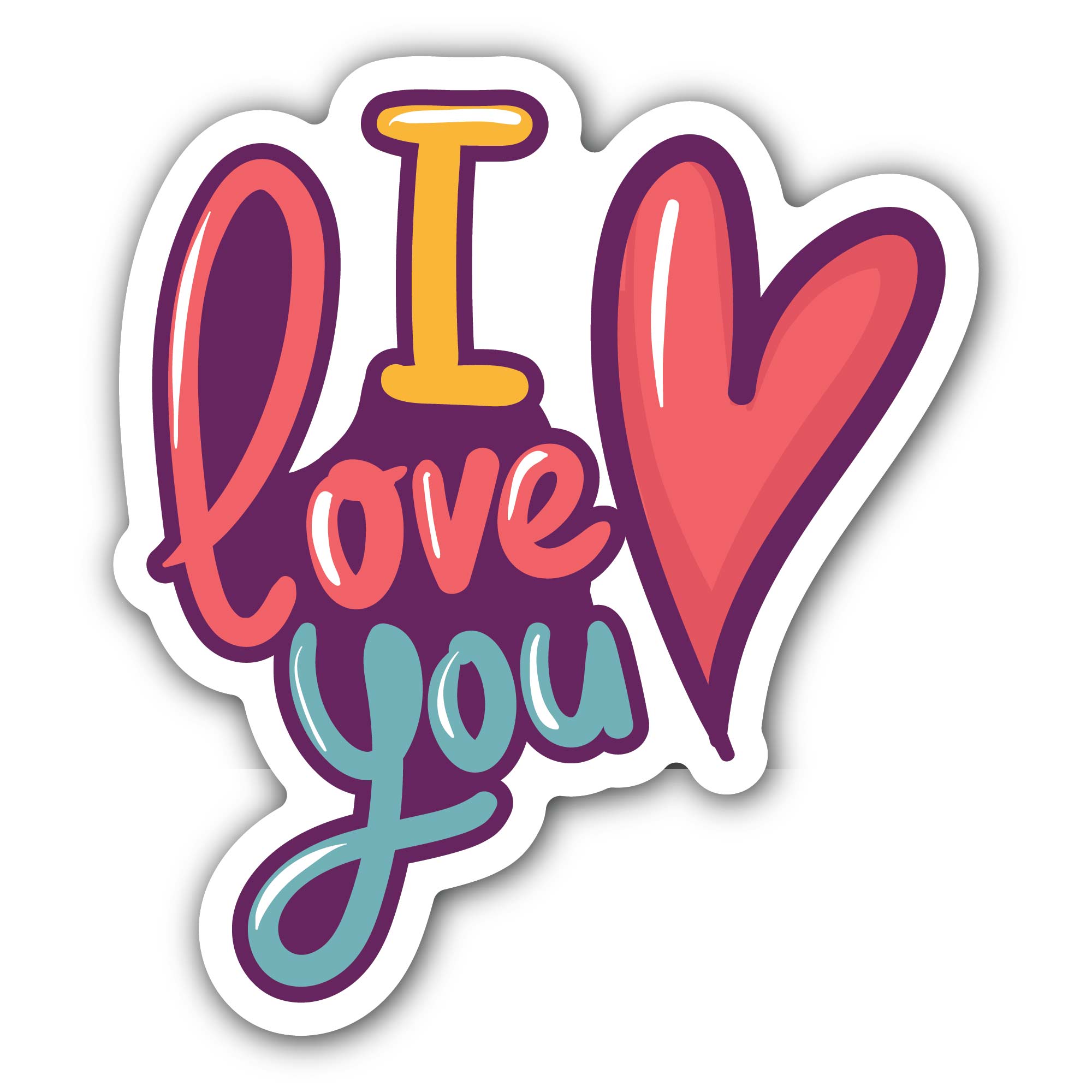 I Love You Sticker, Waterproof Vinyl Decal Sticker Indoor Or Outdoor 2 (Pieces) 3" and 5"
