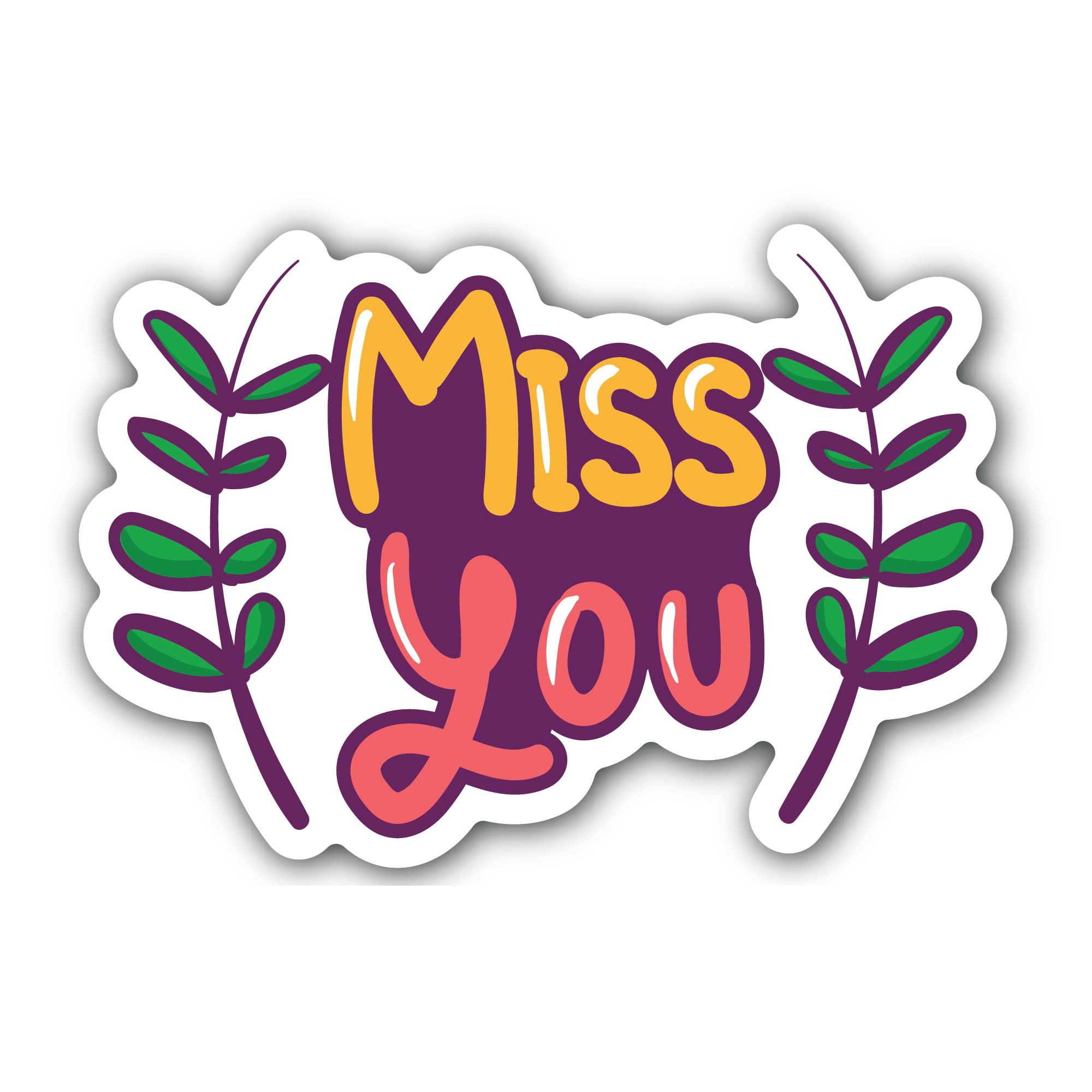Miss you color Text Sticker, Waterproof Vinyl Decal Sticker Indoor Or Outdoor 2 (Pieces) 3" and 5"