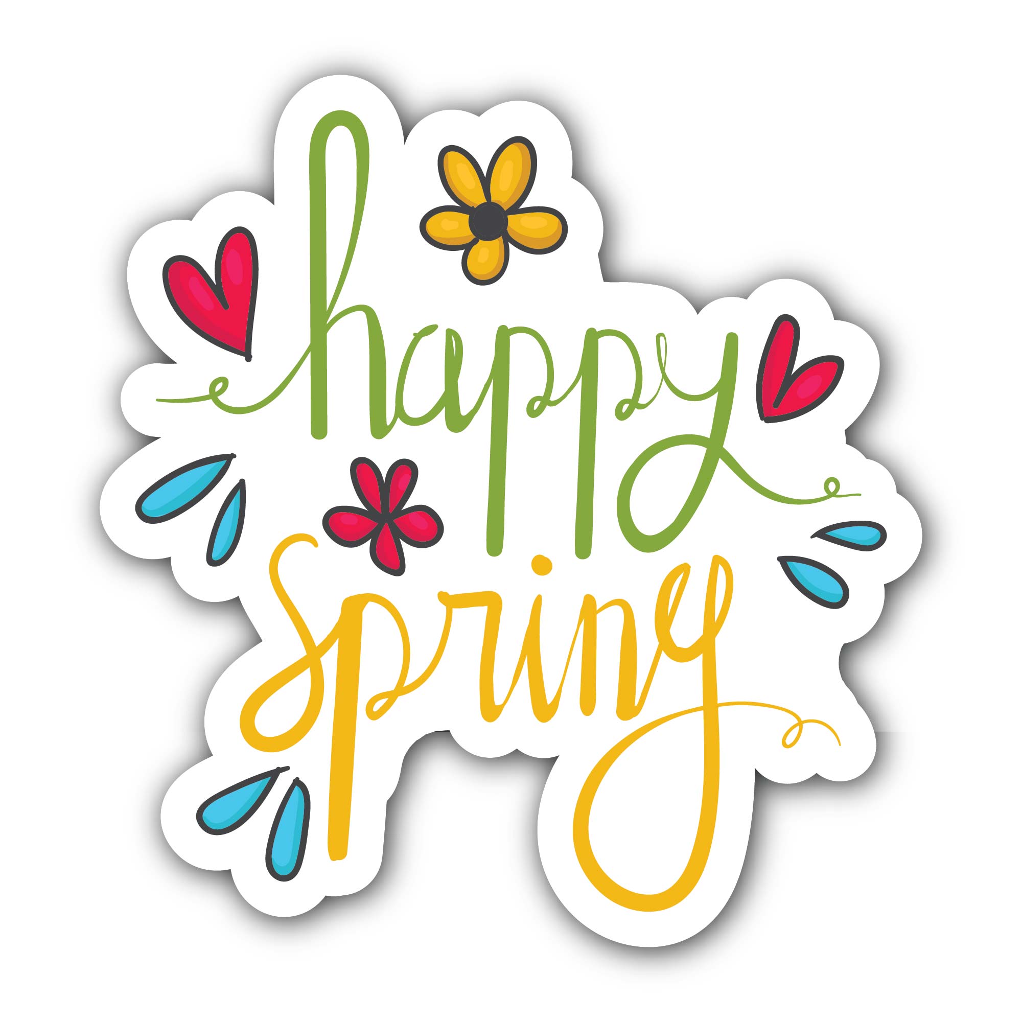 Happy Spring Sticker, Waterproof Vinyl Decal Sticker Indoor Or Outdoor 2 (Pieces) 3" and 5"