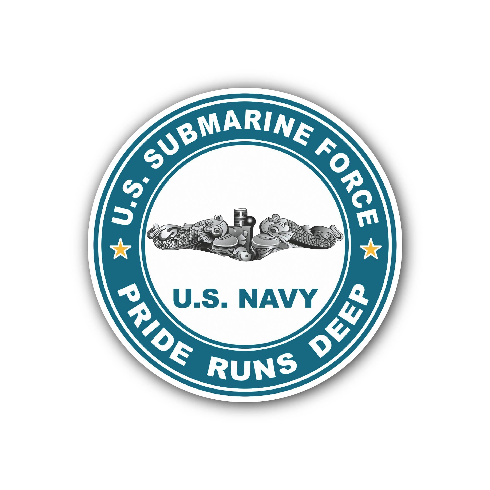 US Submarine Force Pride Runs Deep Silver Dolphins Sticker, Waterproof Vinyl Decal Sticker Indoor Or Outdoor 2 (Pieces) 3" and 5"