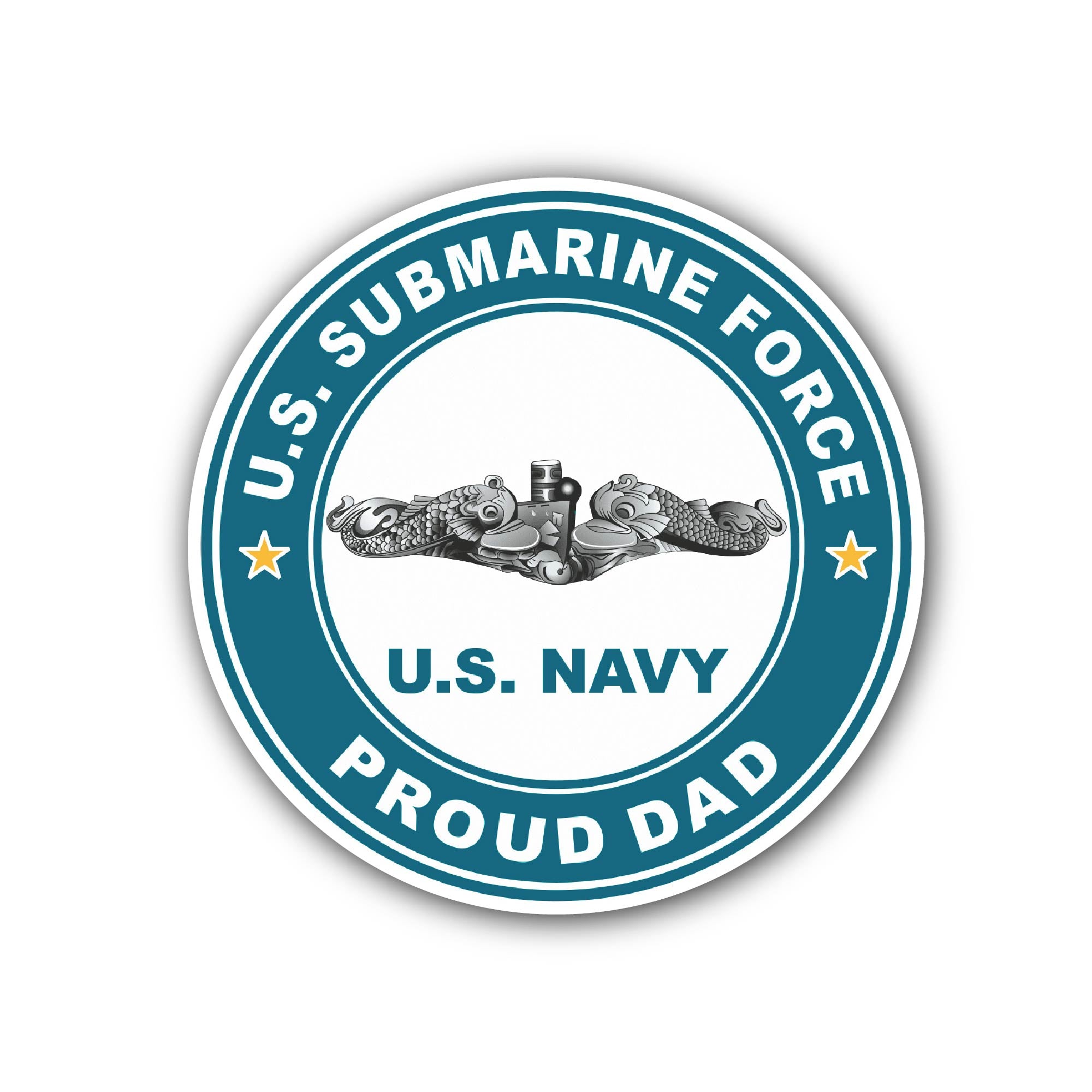 US Submarine Force Proud Dad Silver Dolphins Sticker, Waterproof Vinyl Decal Sticker Indoor Or Outdoor 2 (Pieces) 3" and 5"