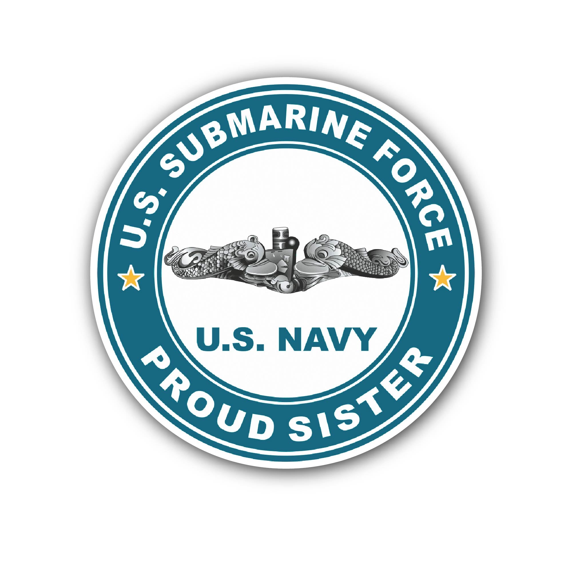 US Submarine Force Proud Sister Silver Dolphins Sticker, Waterproof Vinyl Decal Sticker Indoor Or Outdoor 2 (Pieces) 3" and 5"