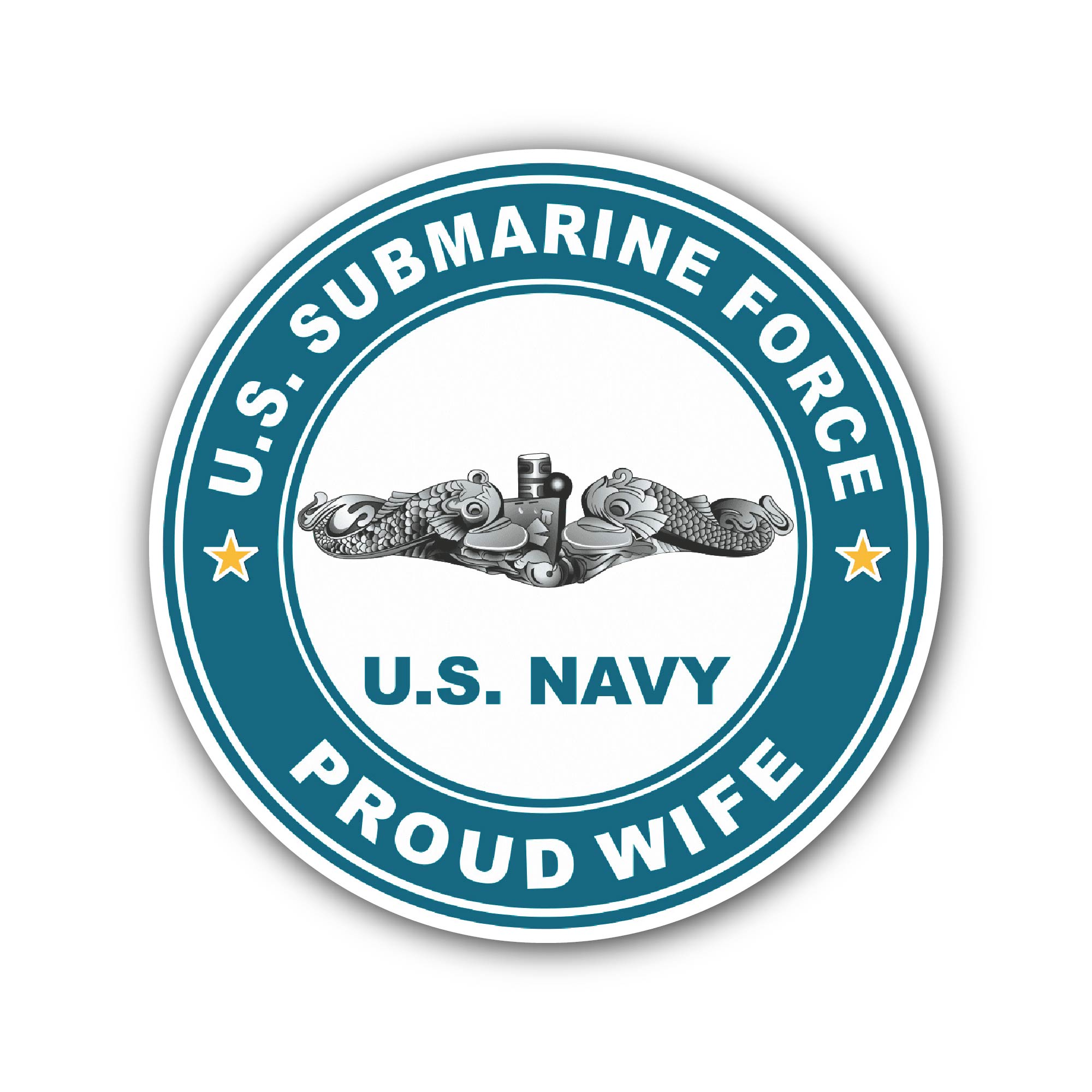 US Submarine Force Proud Wife Silver Dolphins Sticker, Waterproof Vinyl Decal Sticker Indoor Or Outdoor 2 (Pieces) 3" and 5"