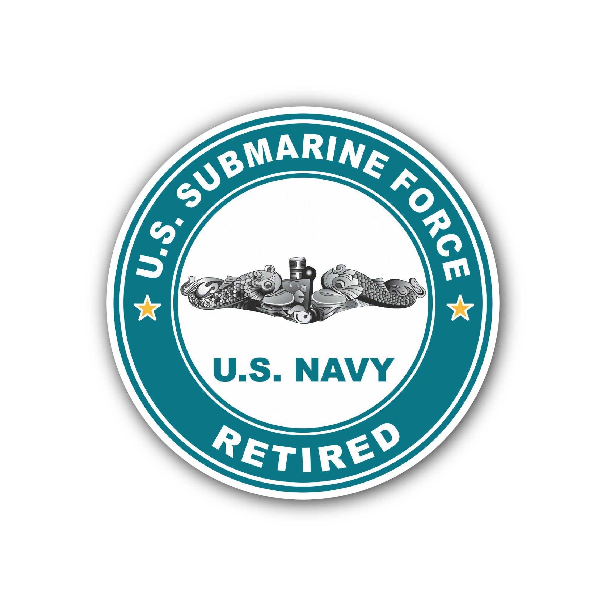US Submarine Force Retired Silver Dolphins Sticker, Waterproof Vinyl Decal Sticker Indoor Or Outdoor 2 (Pieces) 3" and 5"