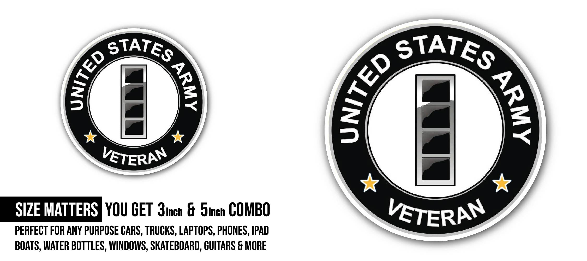 U.S. Army Chief Warrant Officer 4 Veteran Sticker, Waterproof Vinyl Decal Sticker Indoor Or Outdoor 2 (Pieces) 3" and 5"