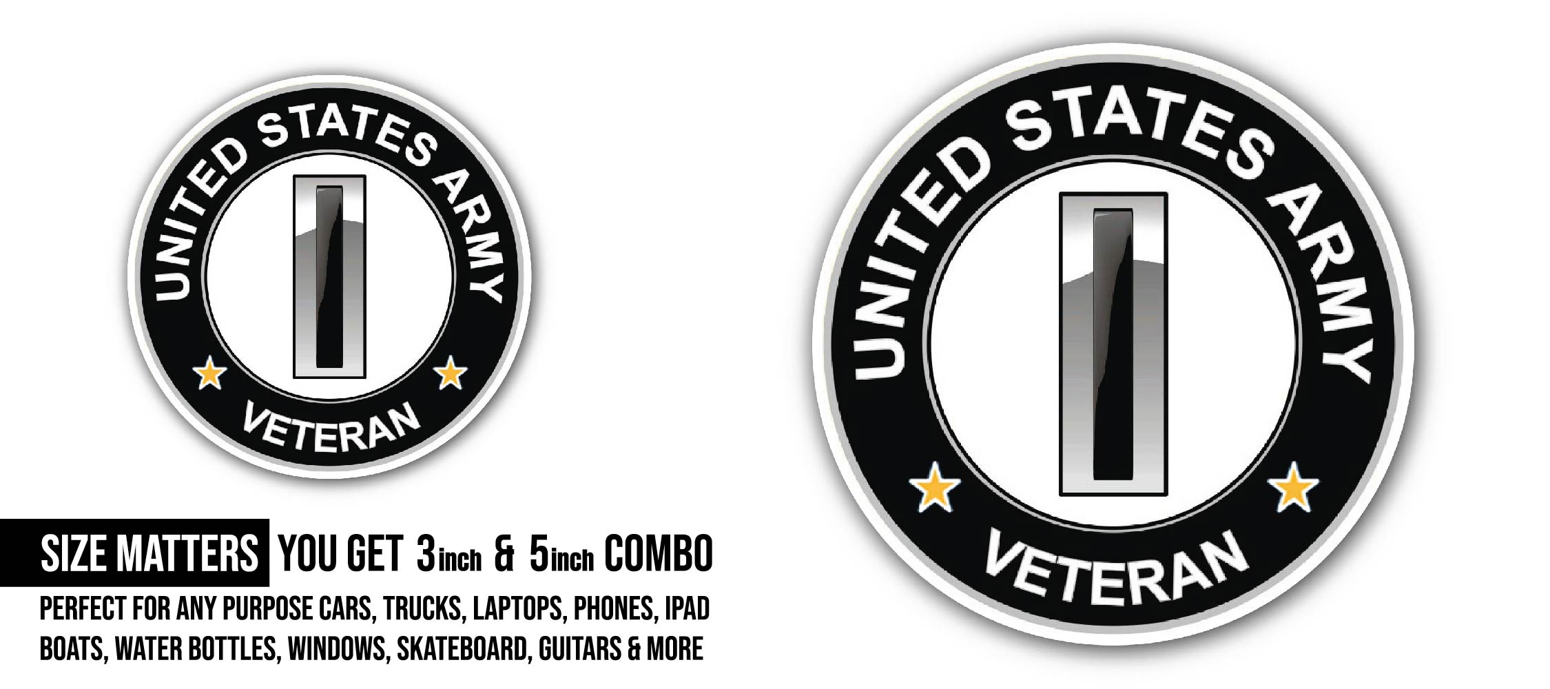 U.S. Army Chief Warrant Officer 5 Veteran Sticker, Waterproof Vinyl Decal Sticker Indoor Or Outdoor 2 (Pieces) 3" and 5"